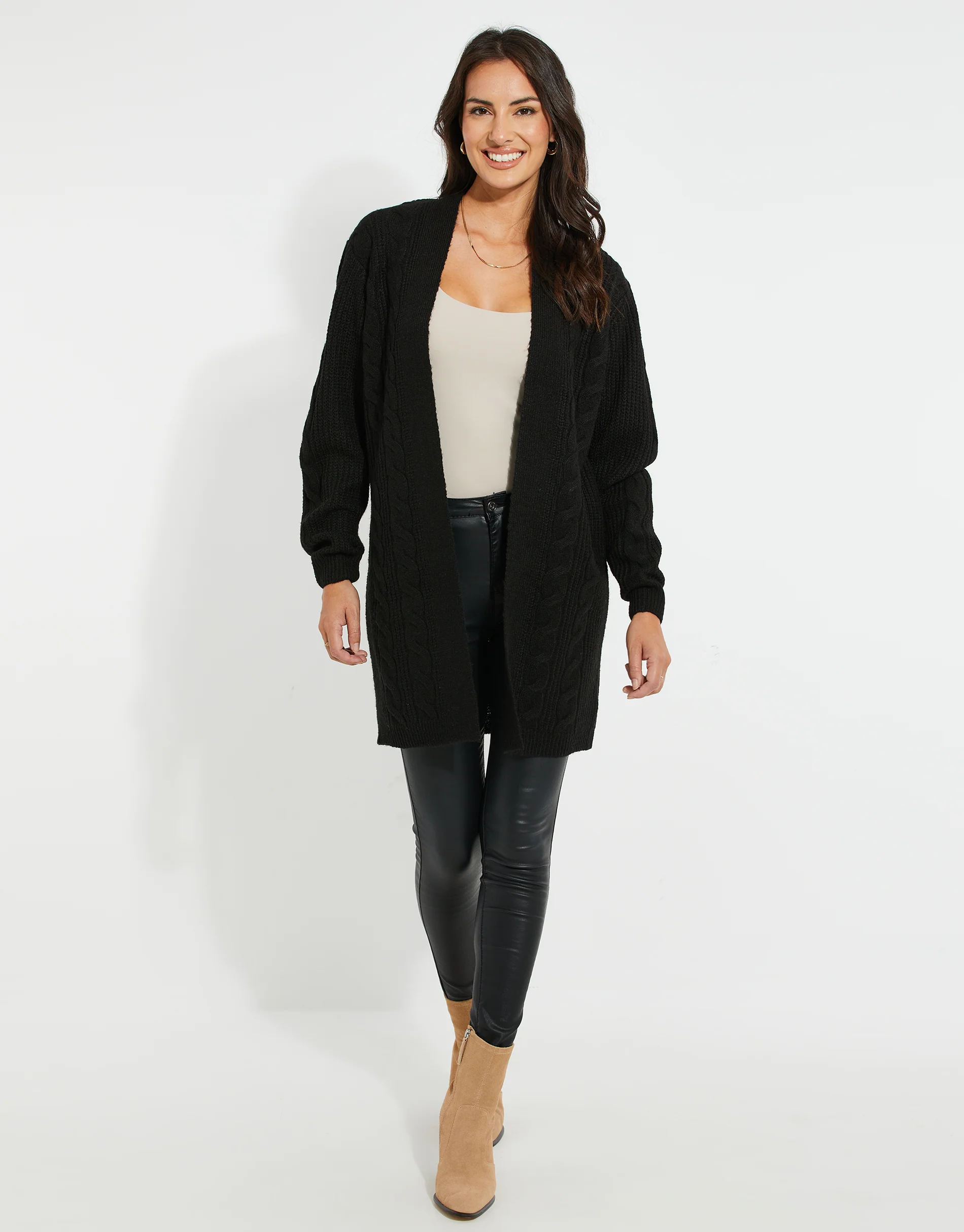 Cable Knit Cardigan in Black - Image 3