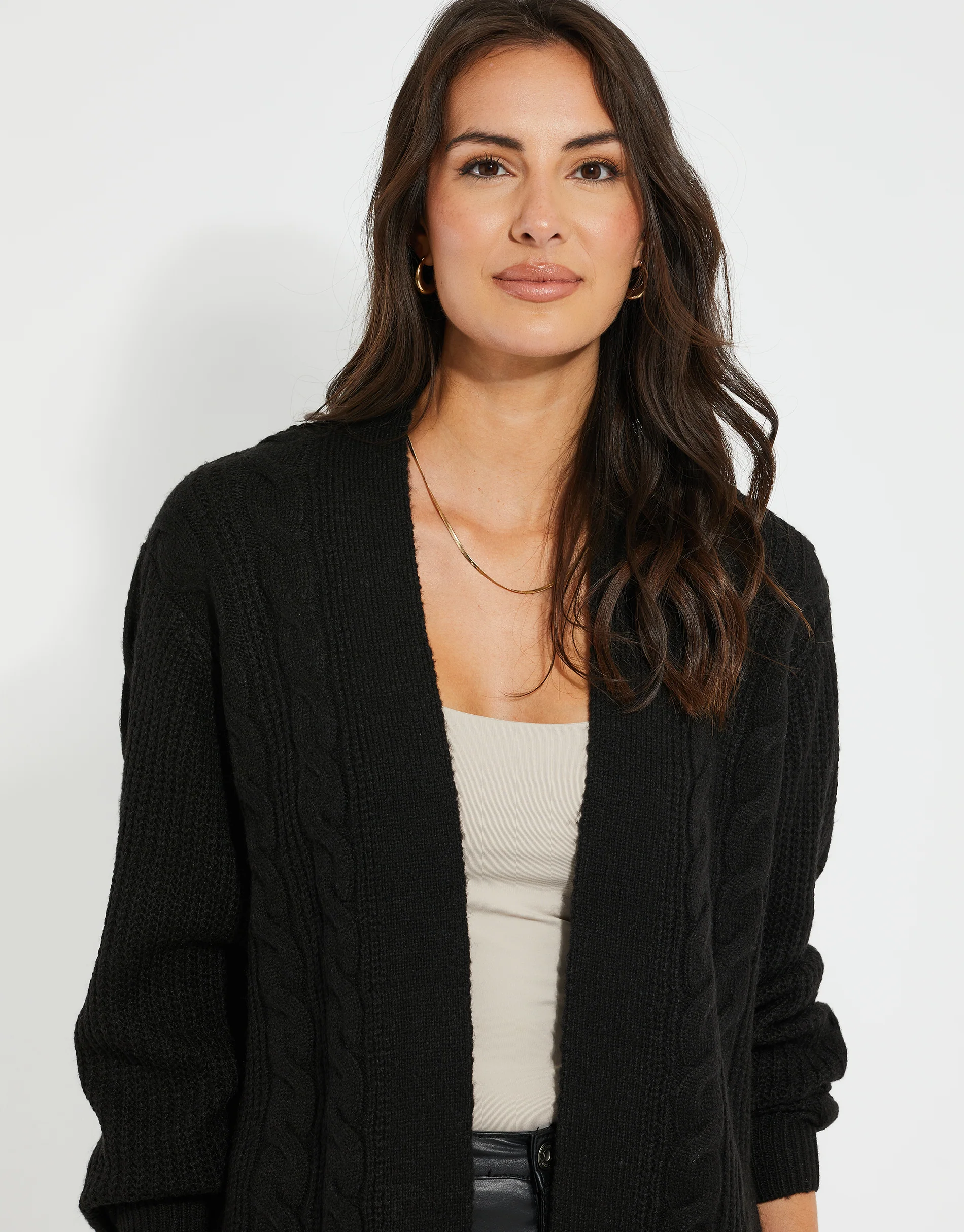 Cable Knit Cardigan in Black - Image 4