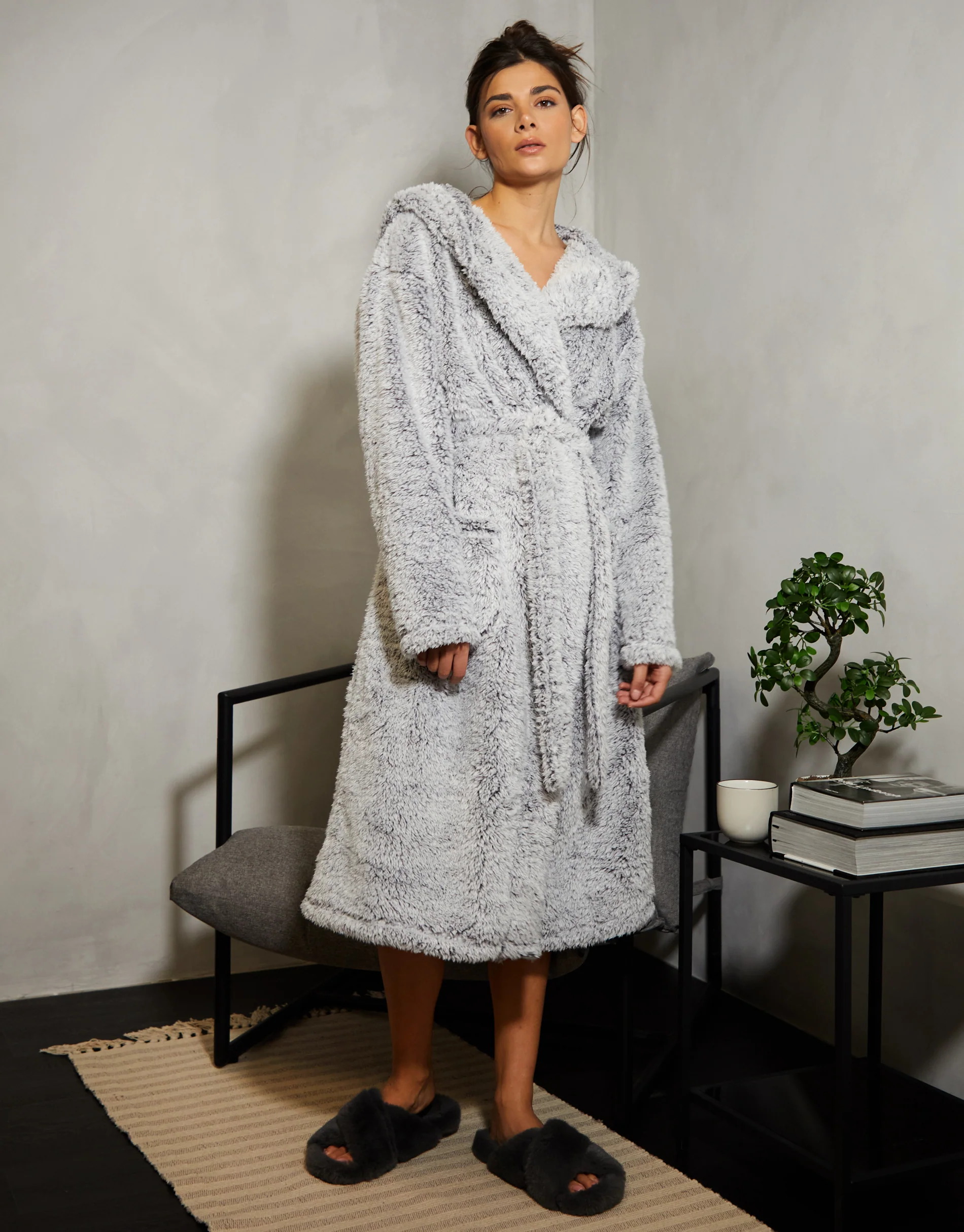 Fluffy Dressing Gown in Grey