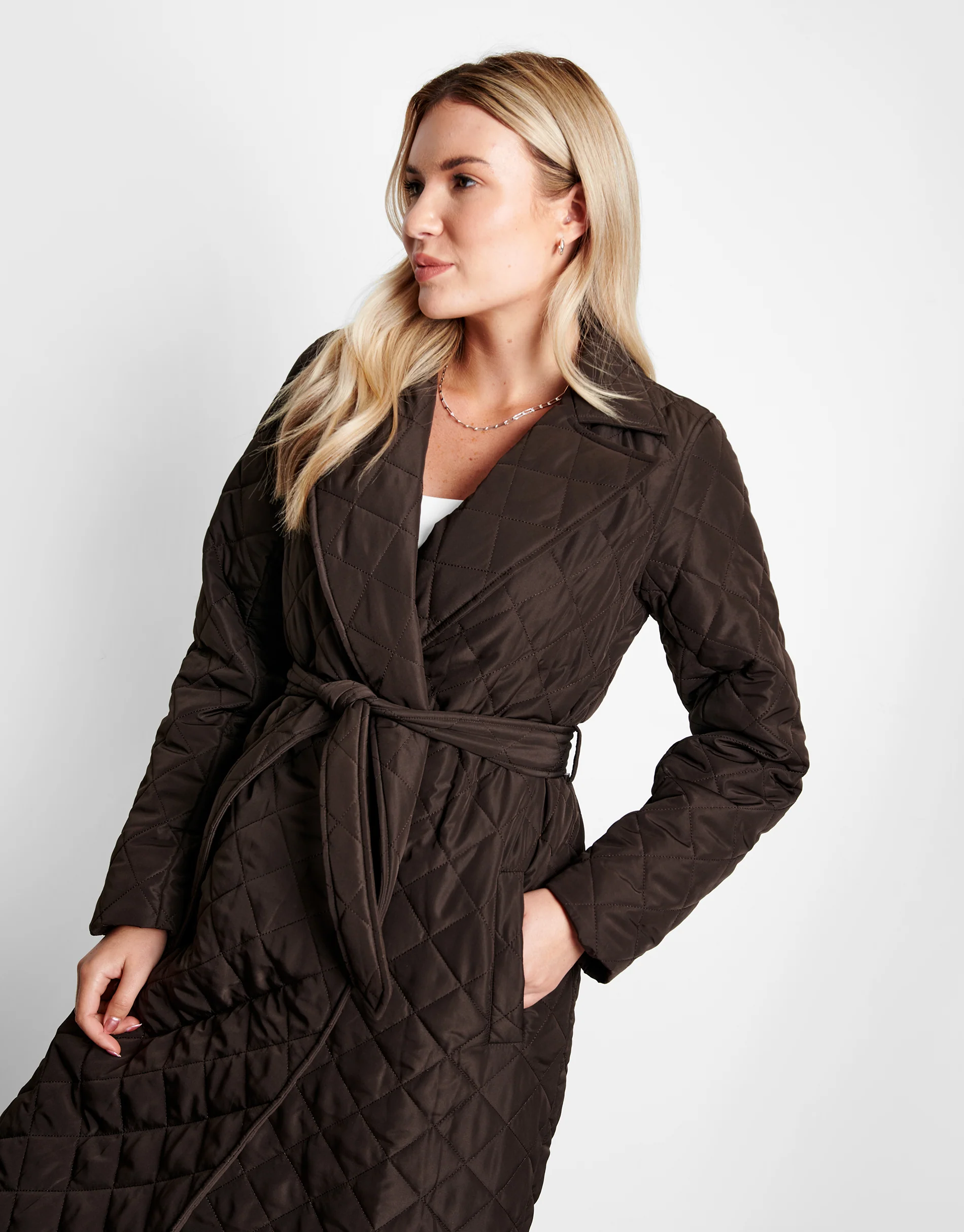 Quilted Trench Coat in Brown - Image 4