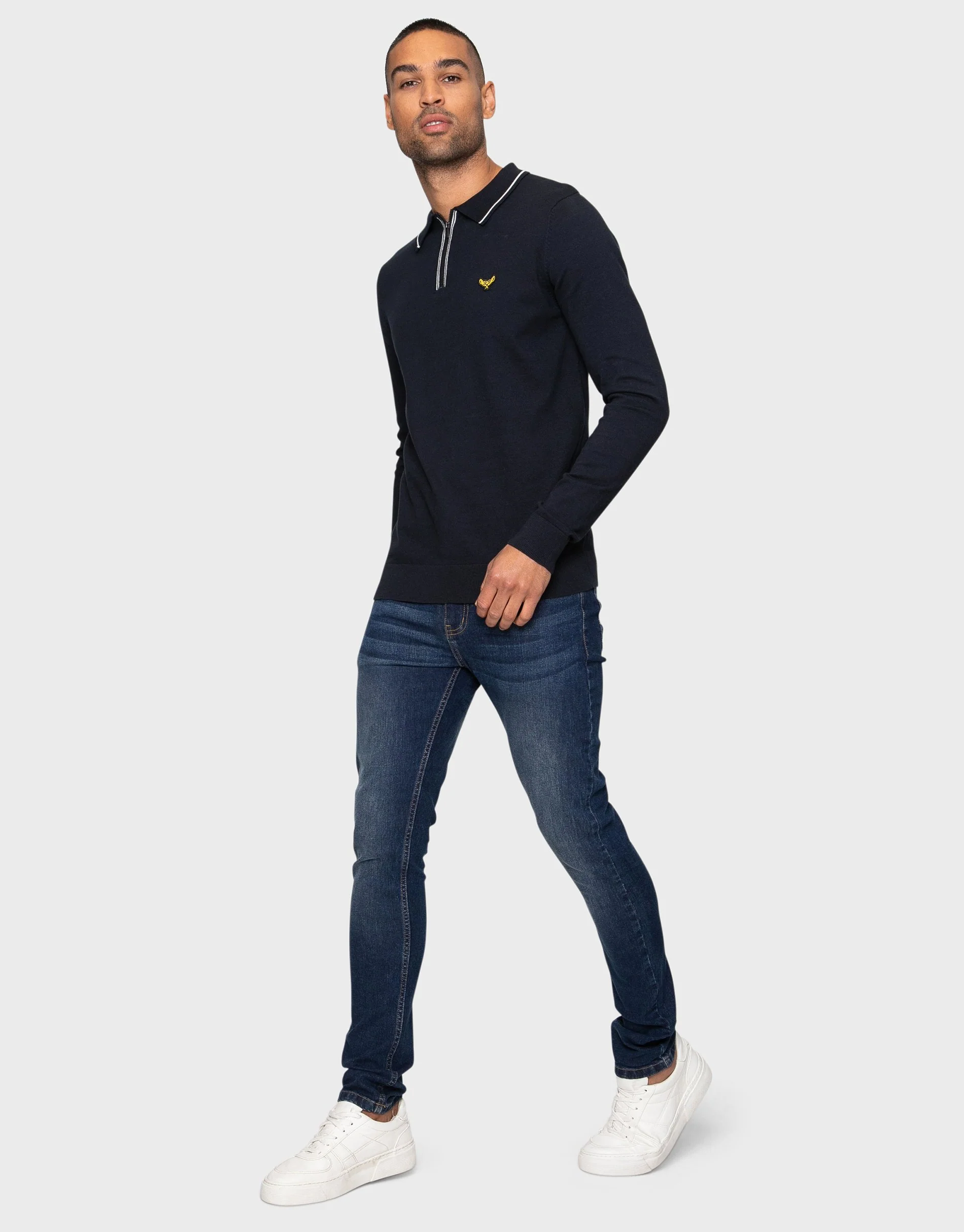 Quarter Zip Polo Jumper in Navy - Image 4