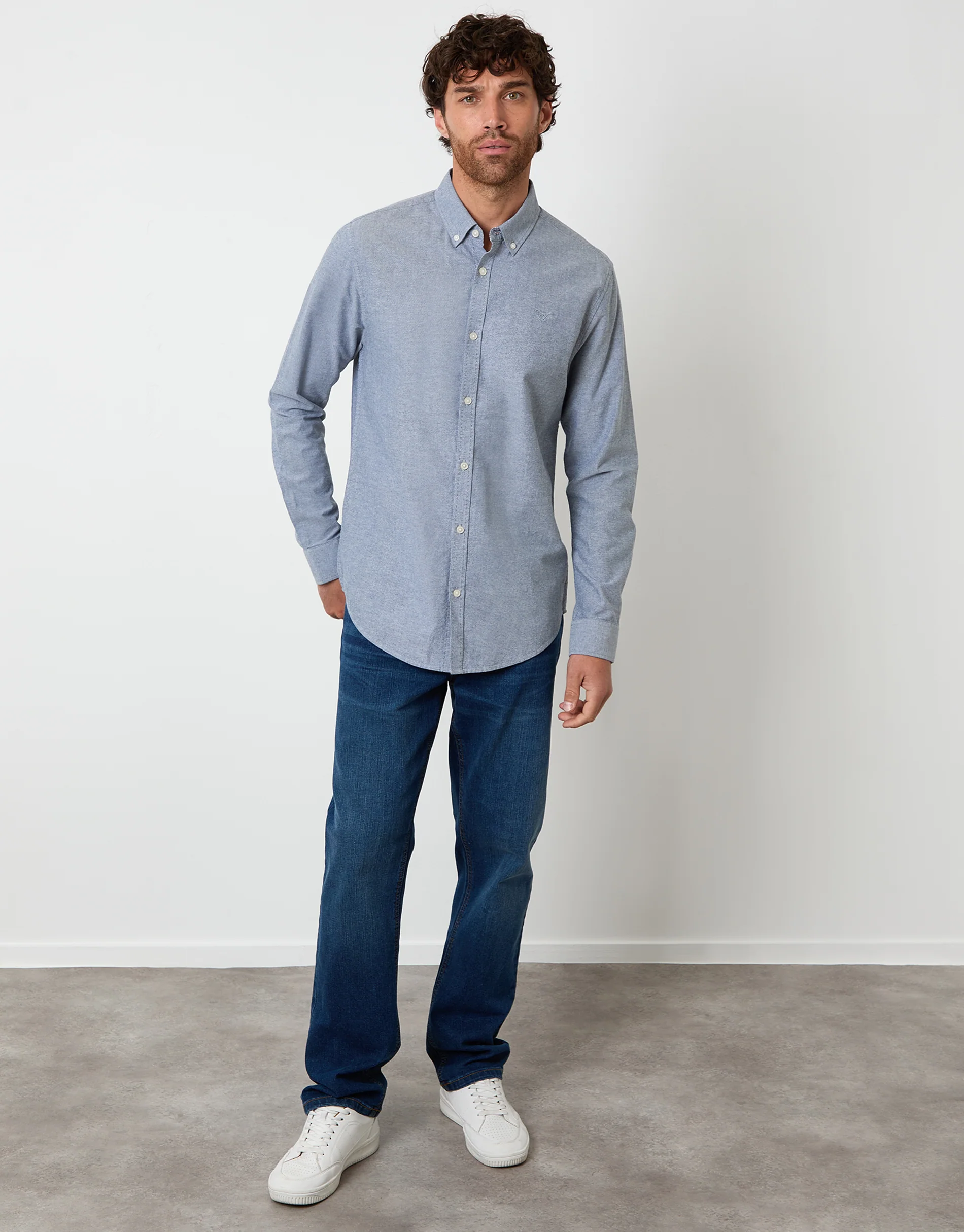 Cotton Long Sleeve Shirt in Blue - Image 3