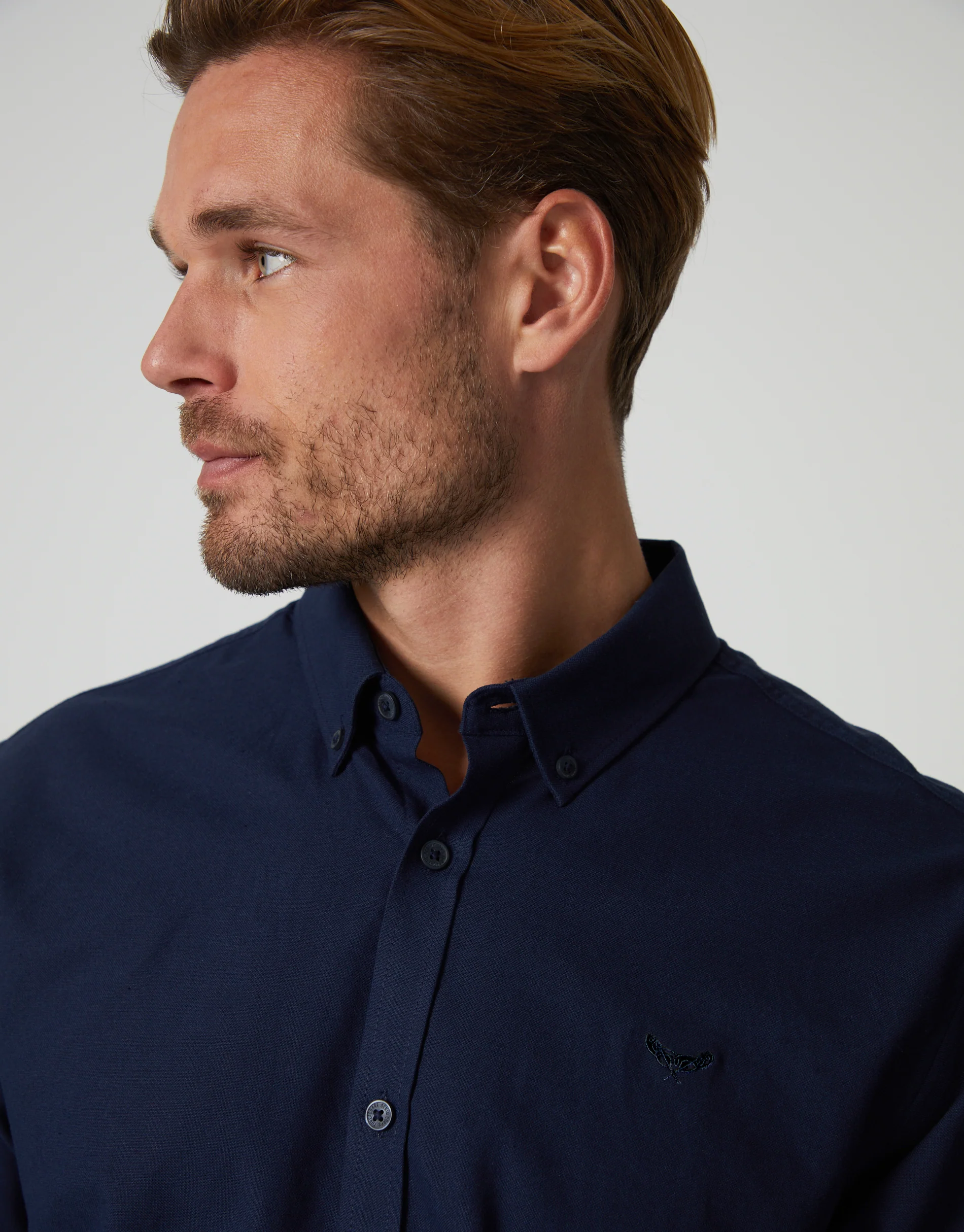 Cotton Long Sleeve Shirt in Navy - Image 5
