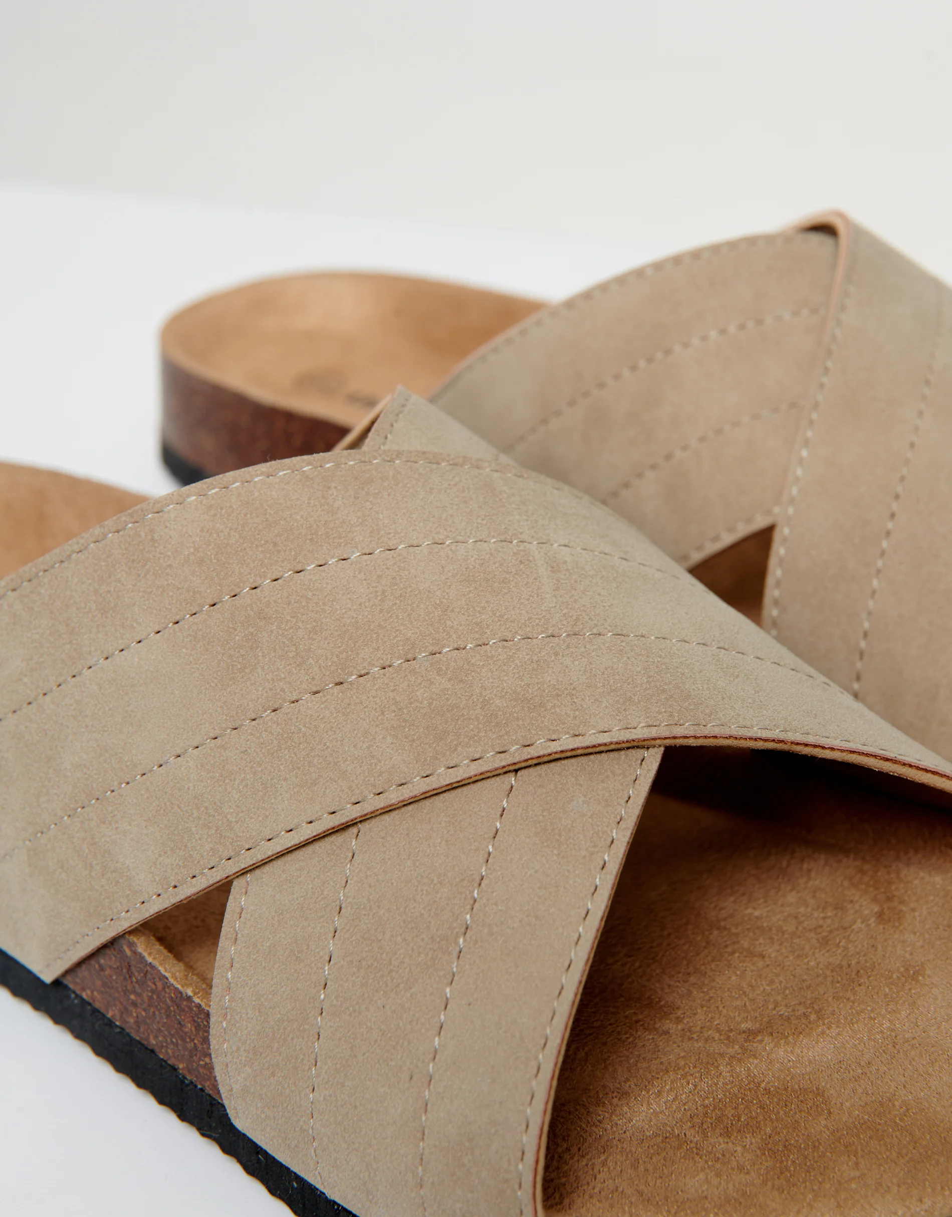 Faux Suede Cross Strap Sandals in Beige - Image 3