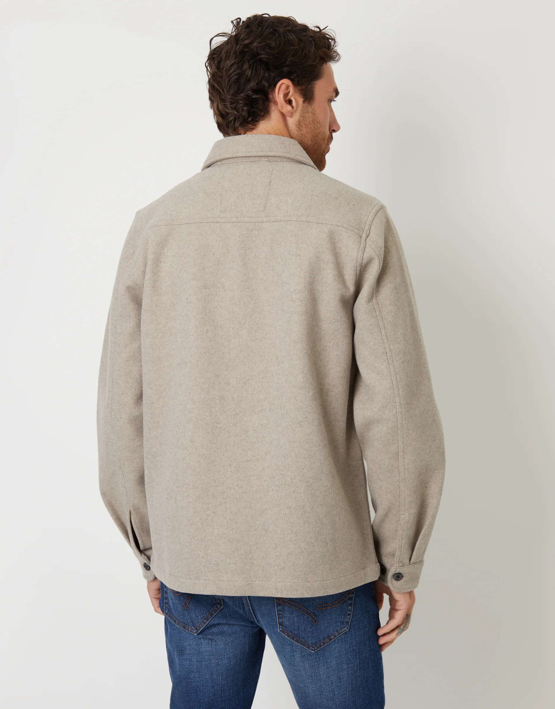 Faux Wool Button Up Shacket in Beige - Image 2