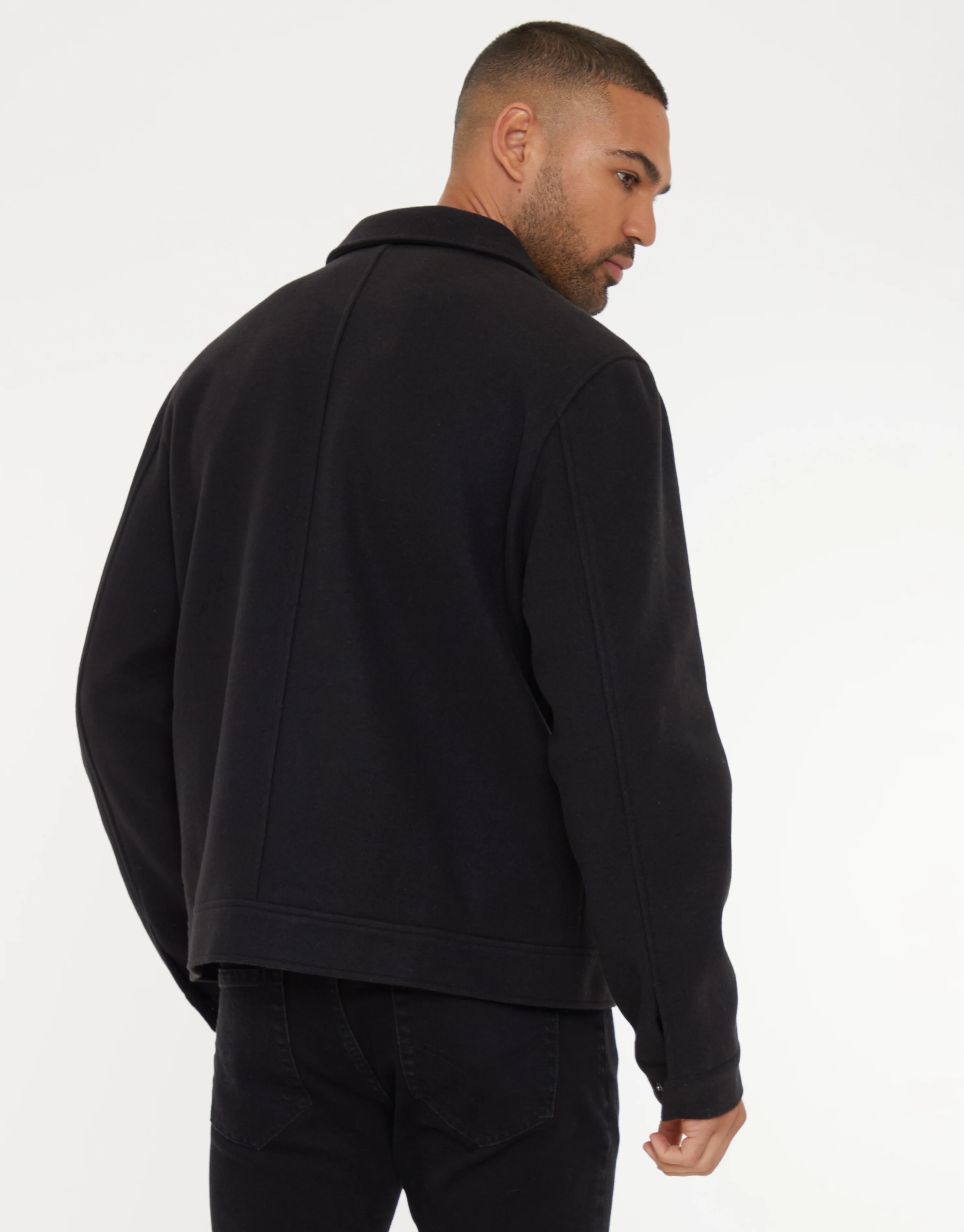 Brushed Button Up Shacket in Black - Image 2