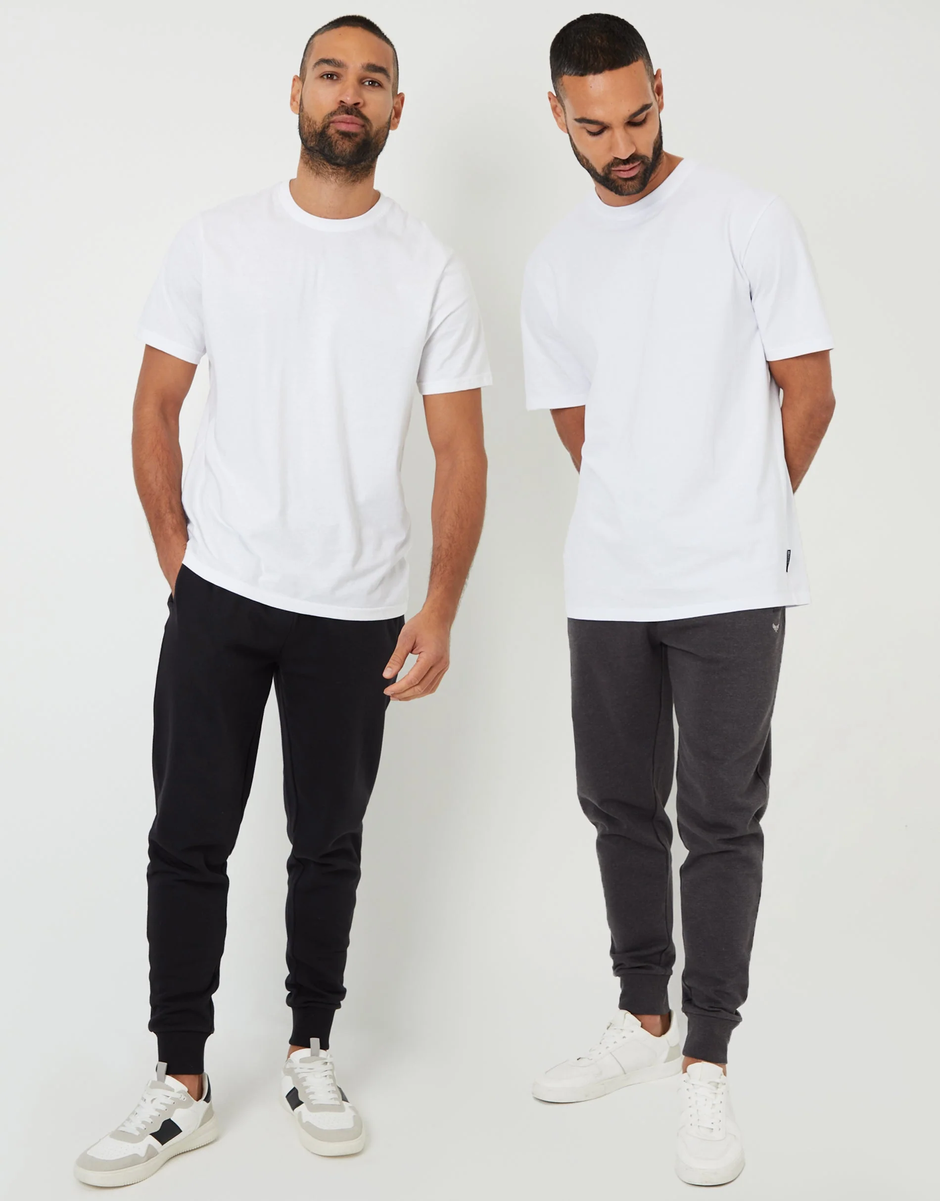 2 Pack Regular Fit Joggers in Black & Charcoal Marl
