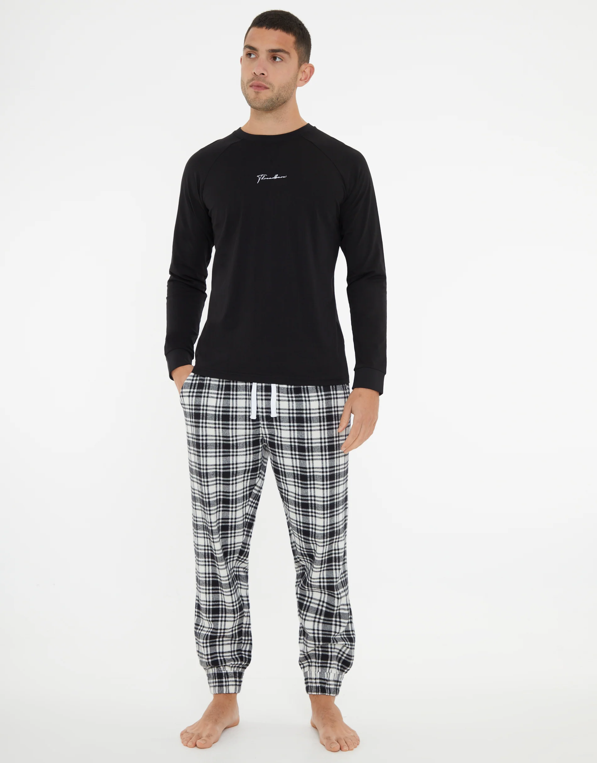 Script Long Pyjama Set in Black Check
