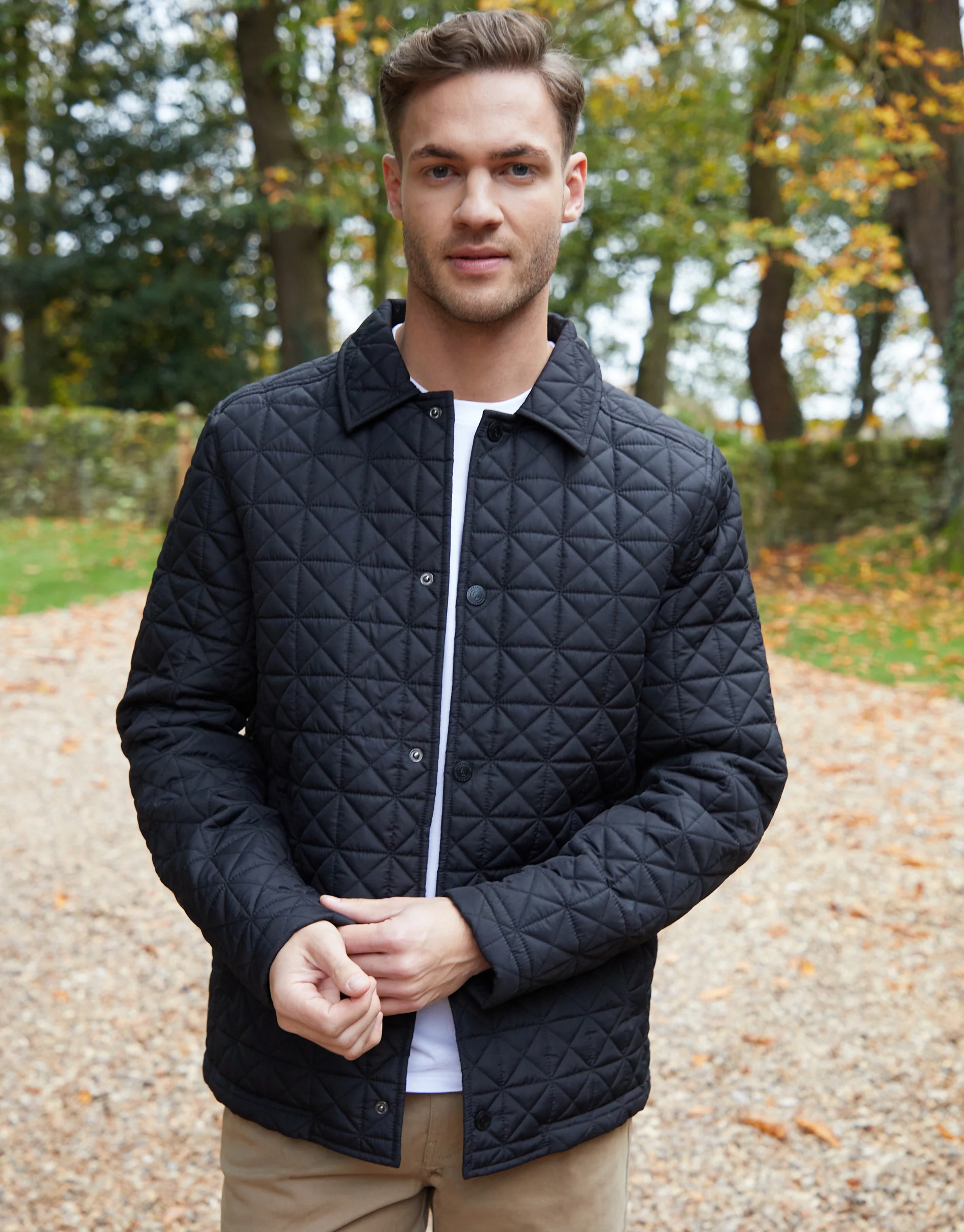 Collared Quilted Jacket in Black