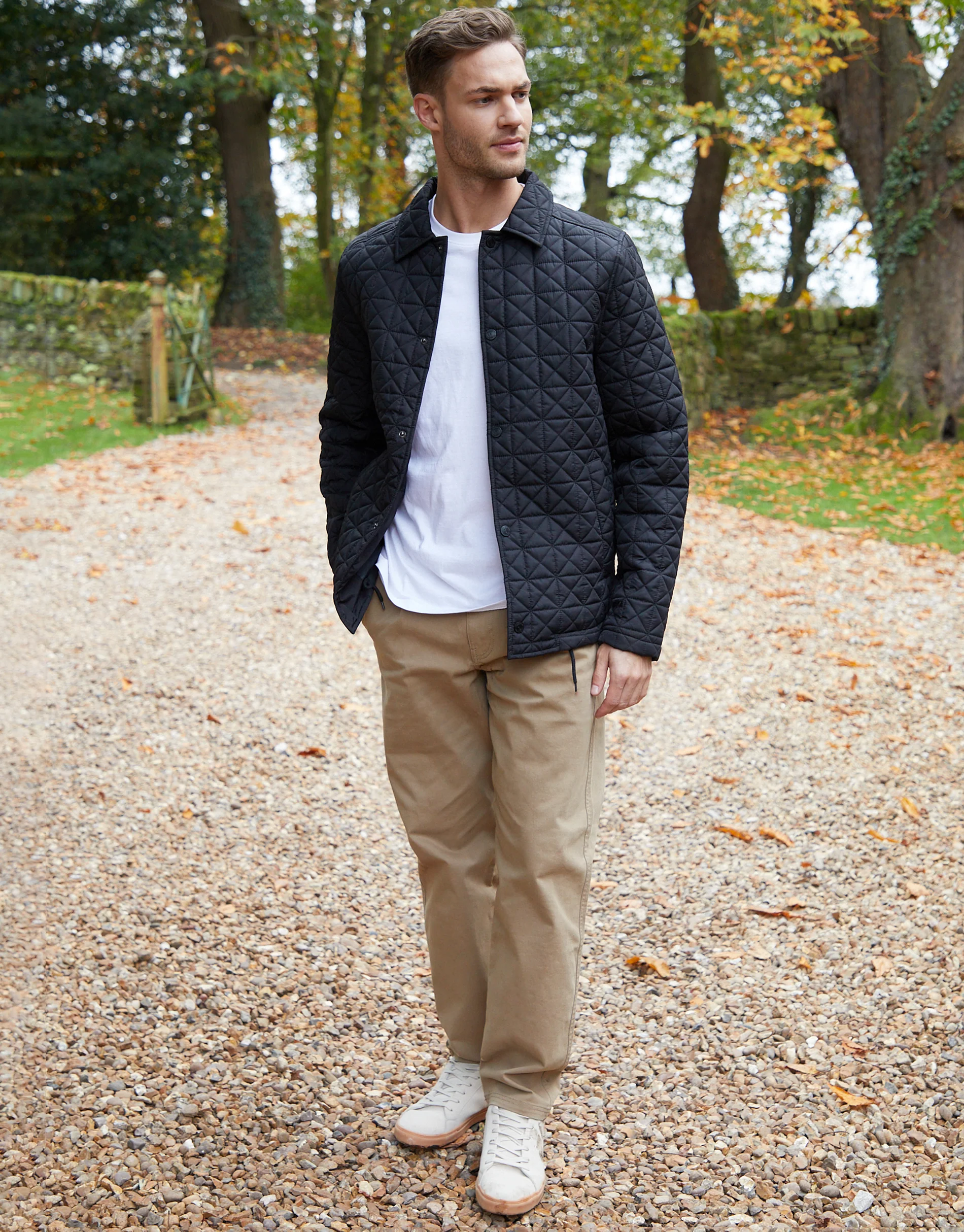 Collared Quilted Jacket in Black - Image 3