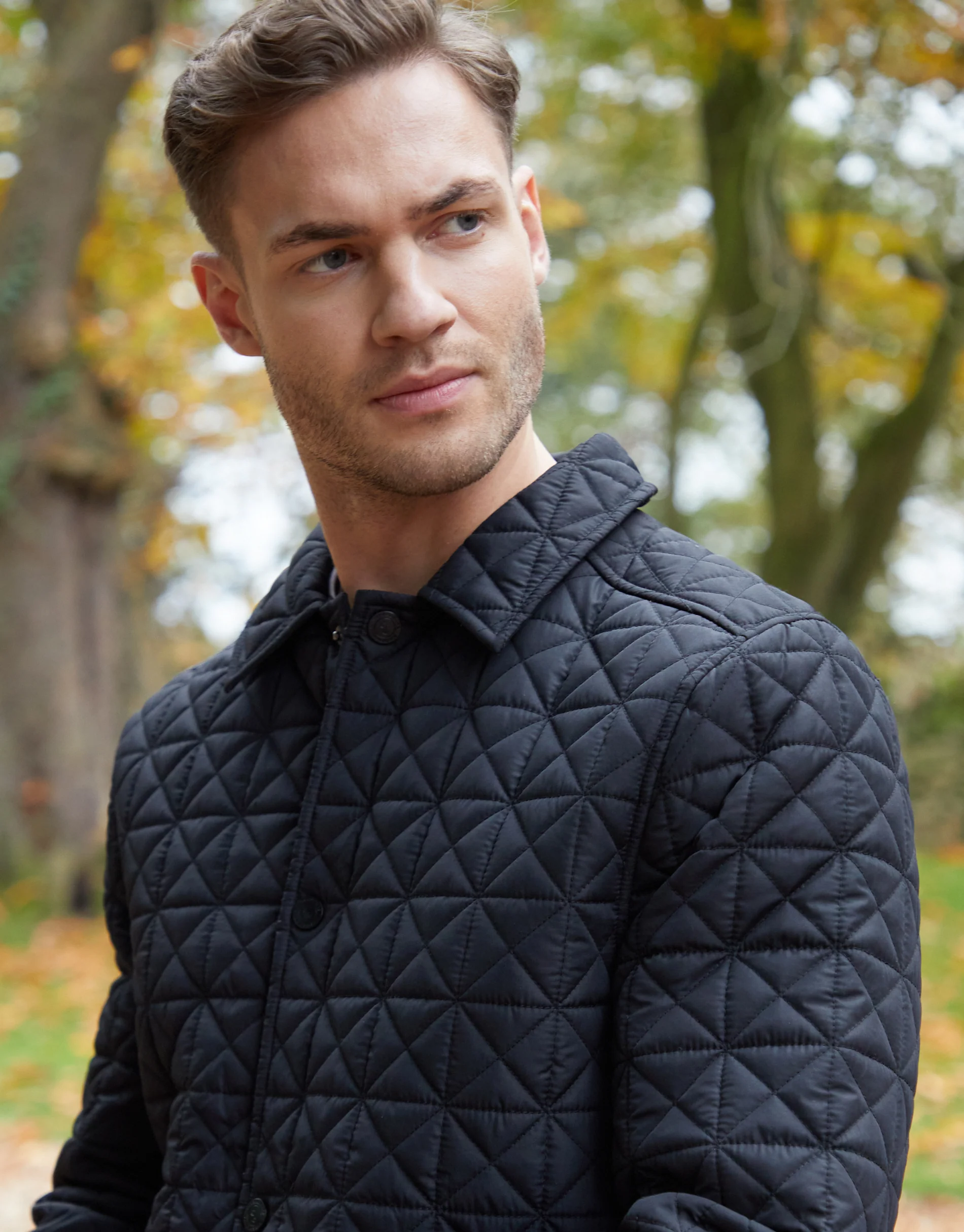 Collared Quilted Jacket in Black - Image 4