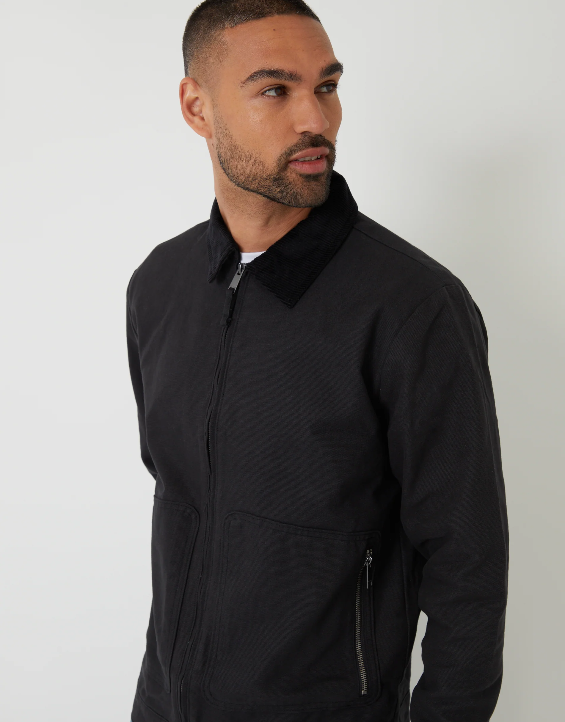 Cotton Corduroy Collar Lightweight Jacket in Black - Image 4