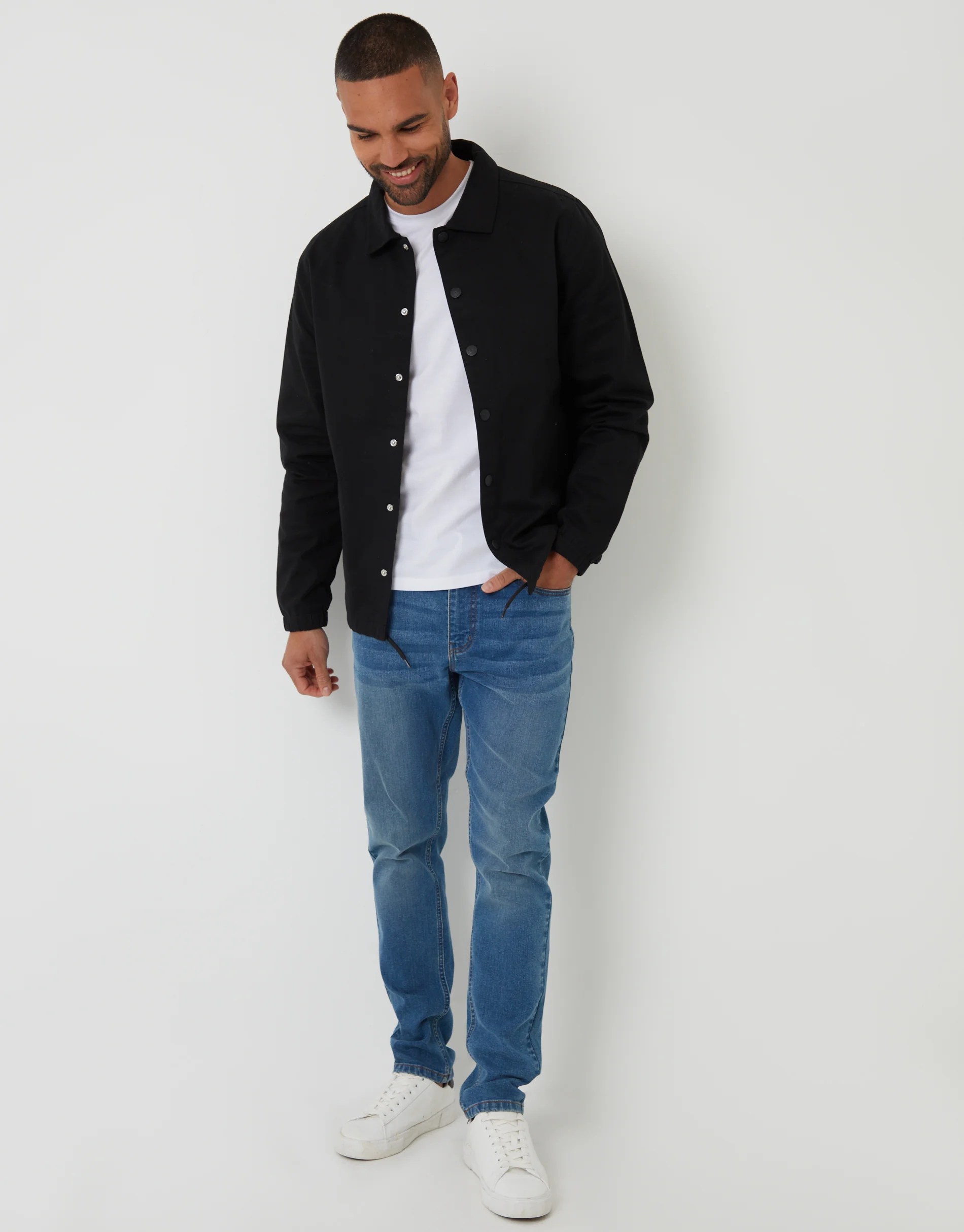 Cotton Twill Lightweight Collared Jacket in Black - Image 3