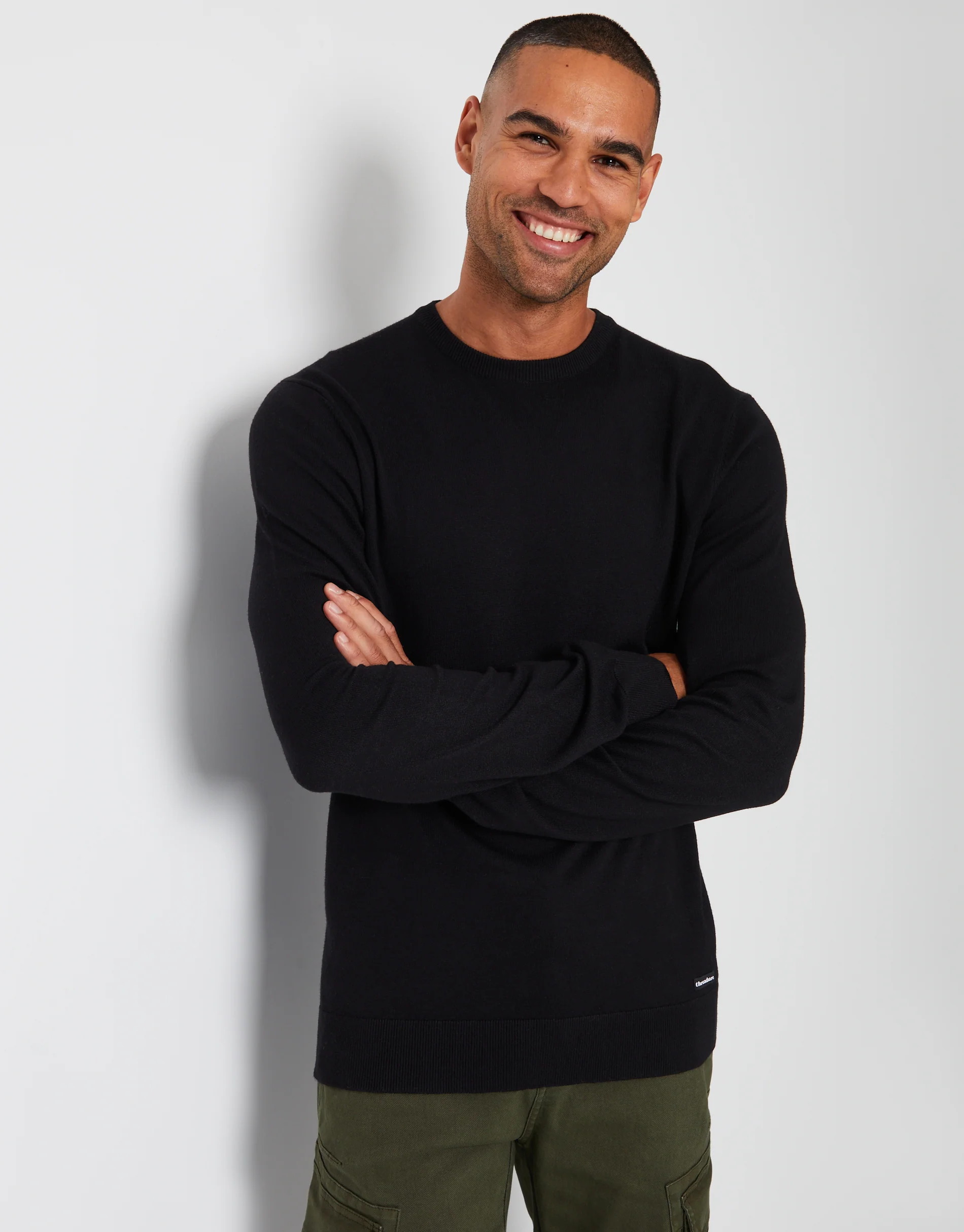 Crew Neck Knitted Jumper in Black