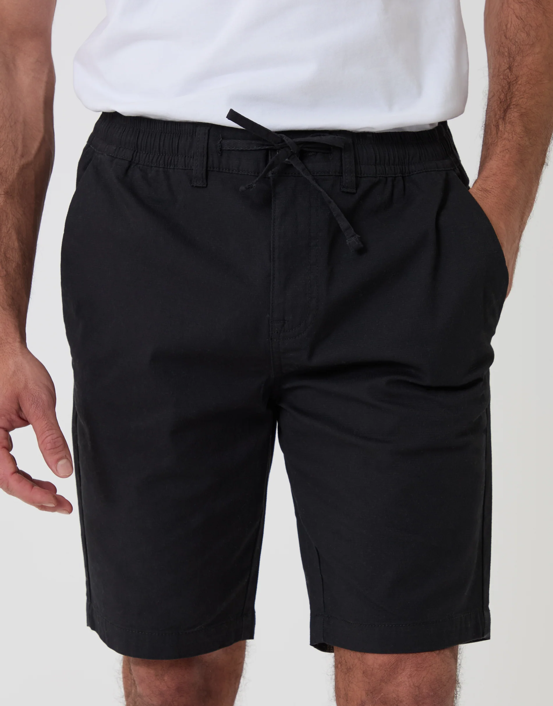 Regular Fit Elasticated Waist Stretch Chino Shorts in Black - Image 4