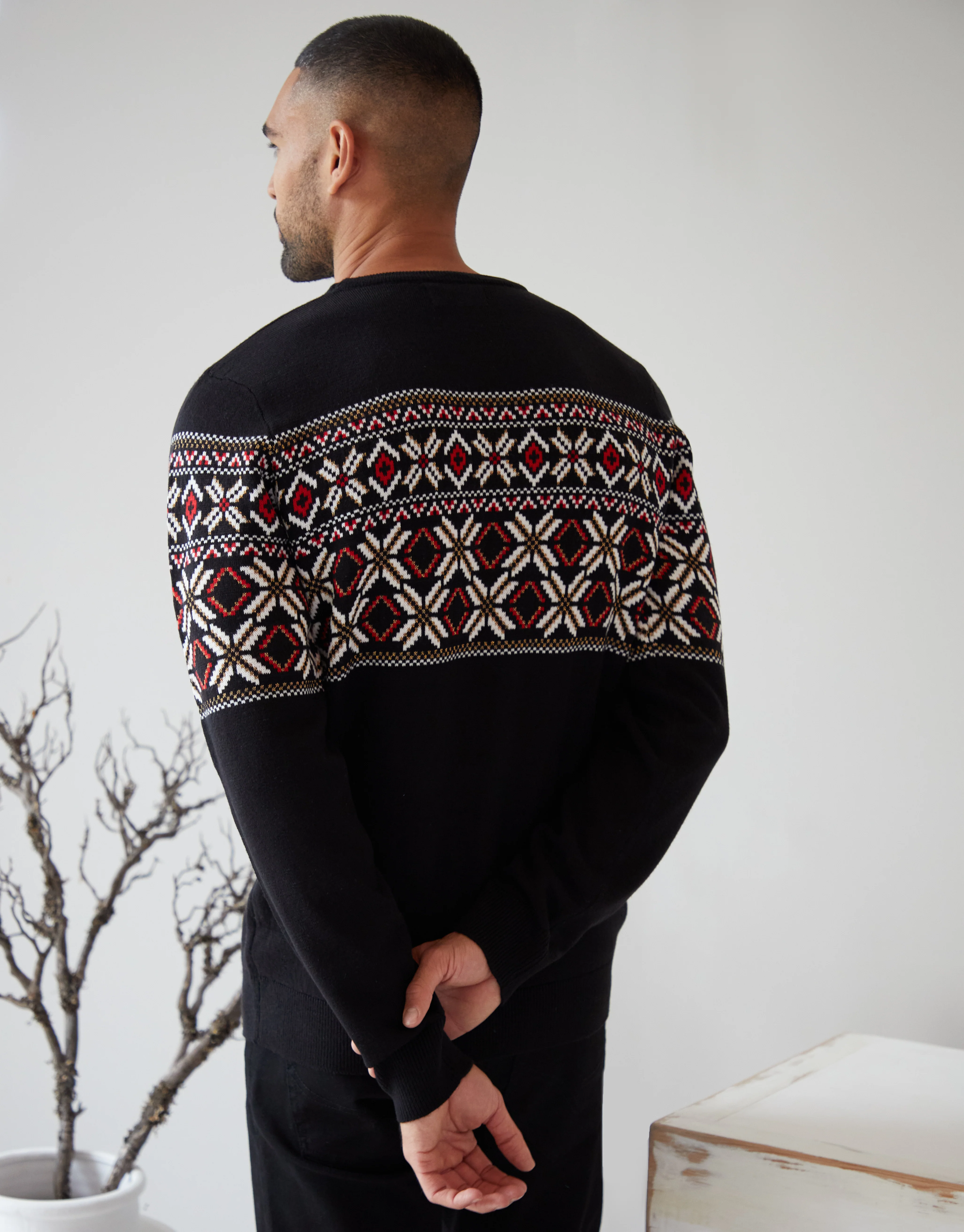 Fairisle Metallic Thread Crew Neck Christmas Jumper in Black - Image 2
