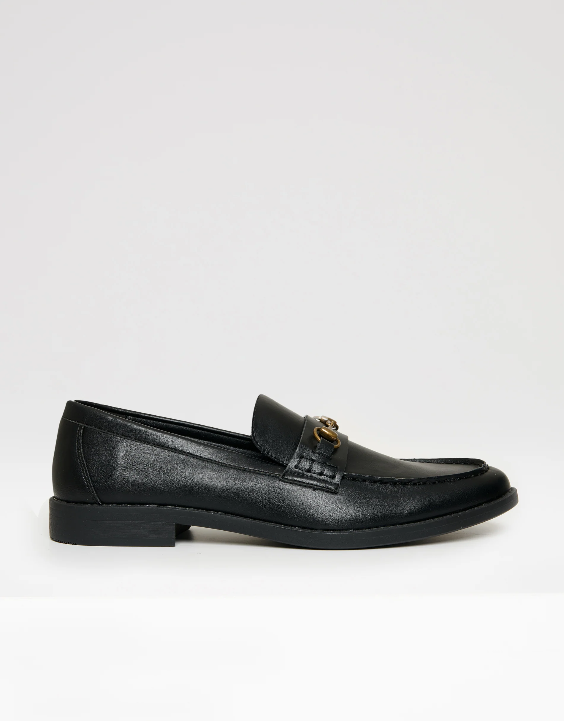 Faux Leather Snaffle Loafers in Black