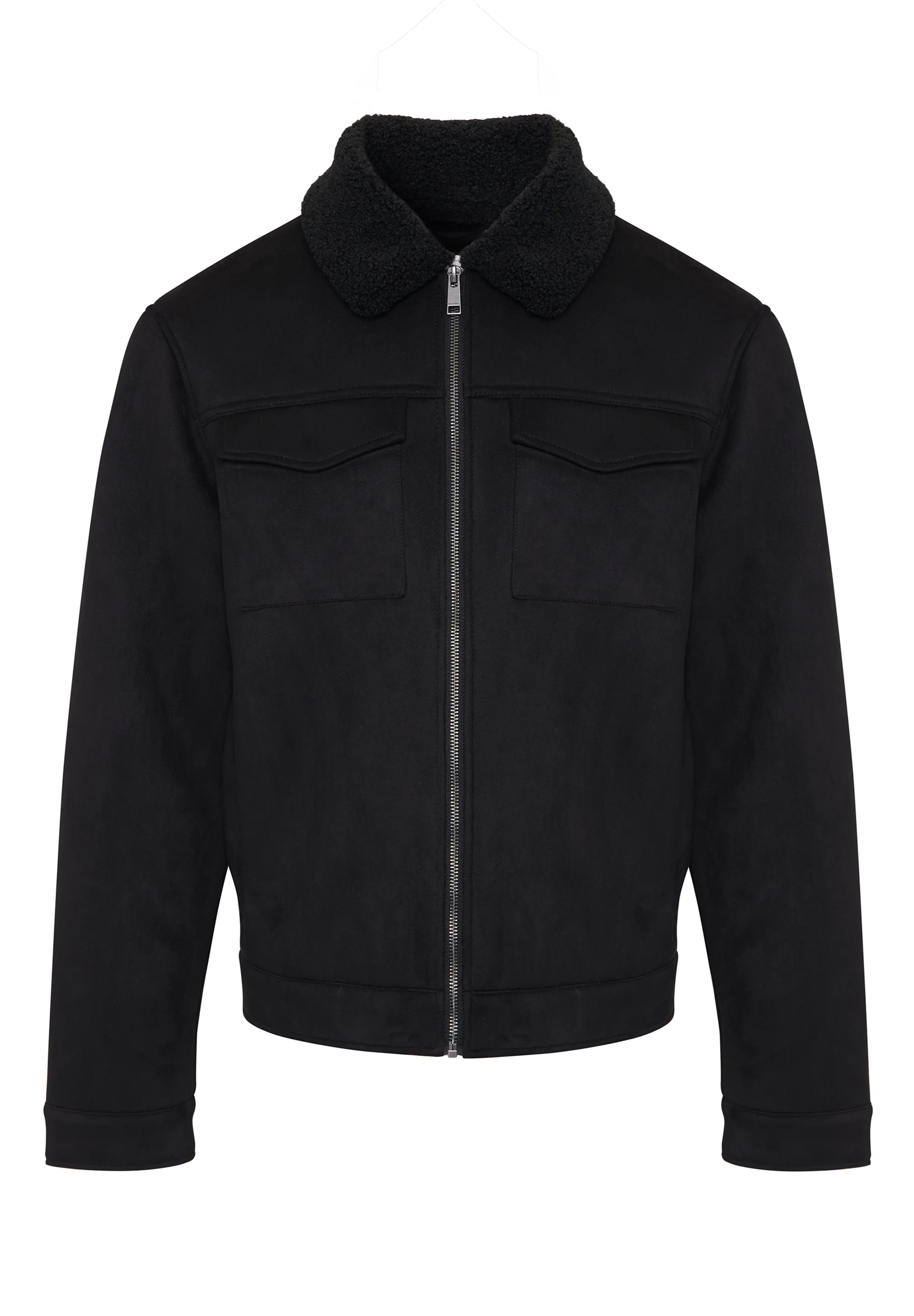 Faux Suede Borg Lined Aviator Jacket in Black - Image 7