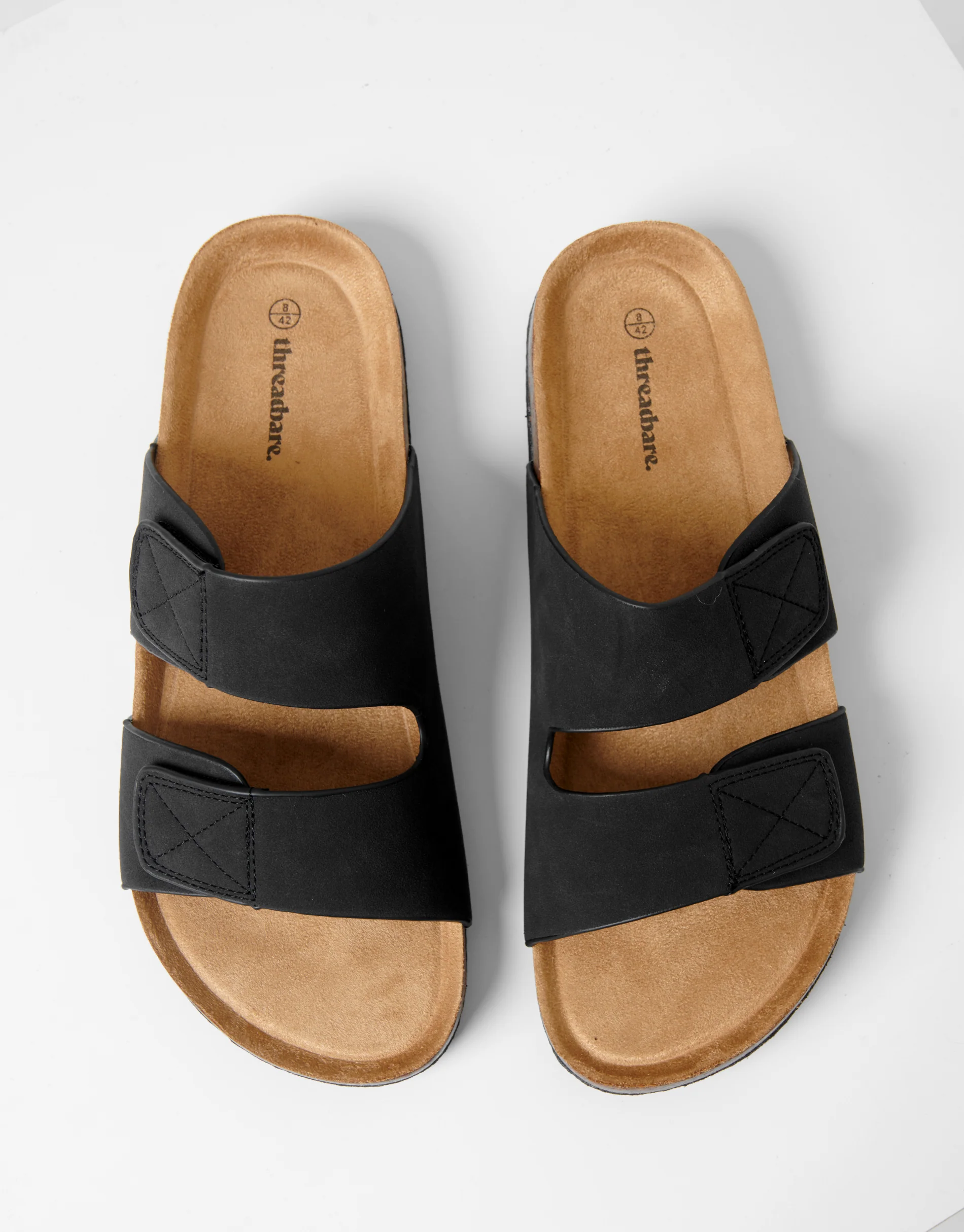 Faux Suede Two Strap Sandals in Black - Image 5