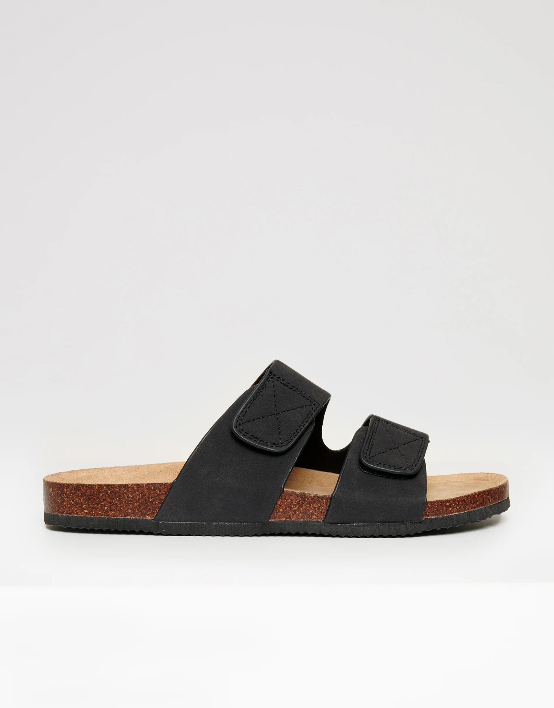 Faux Suede Two Strap Sandals in Black - Image 6