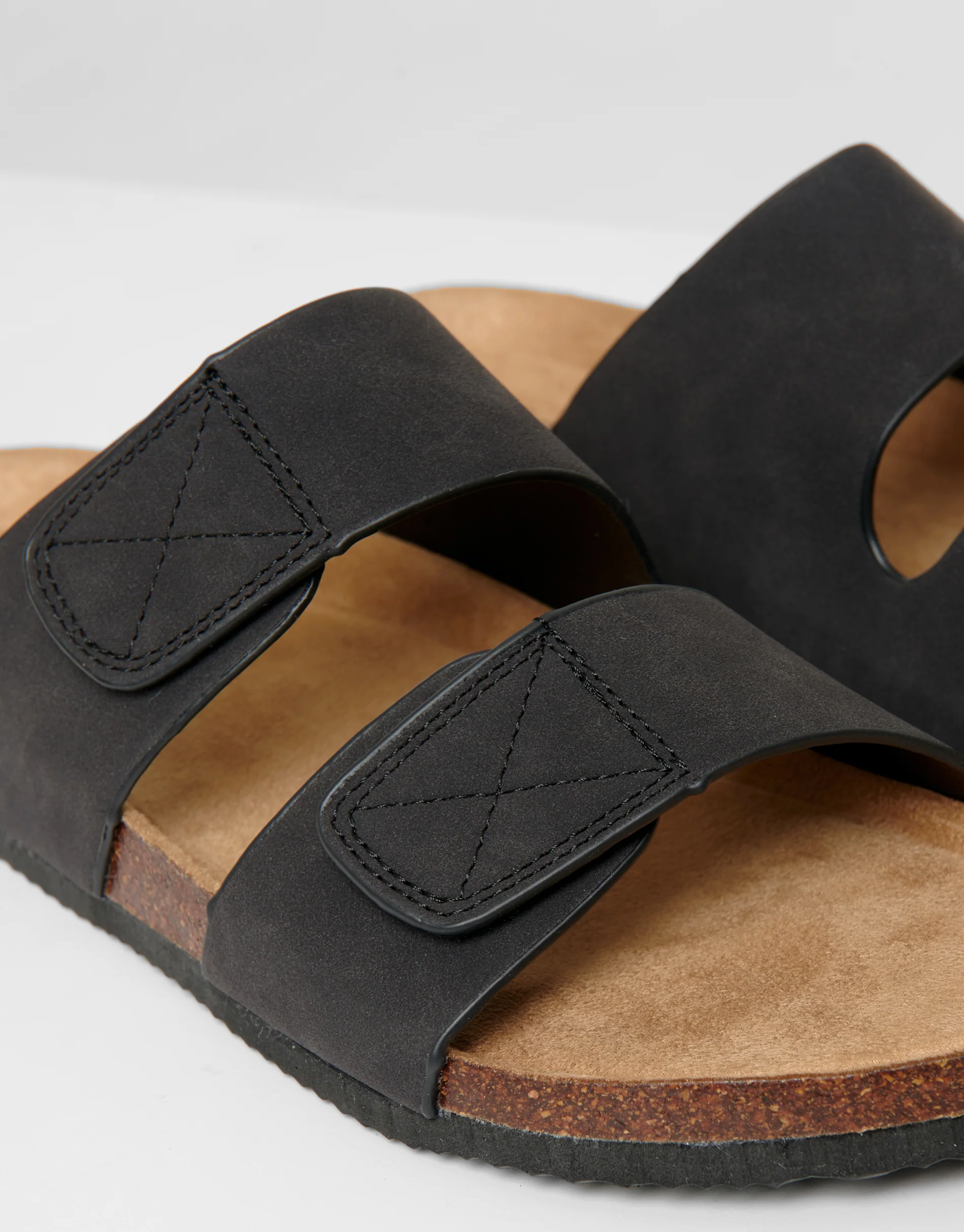 Faux Suede Two Strap Sandals in Black - Image 7