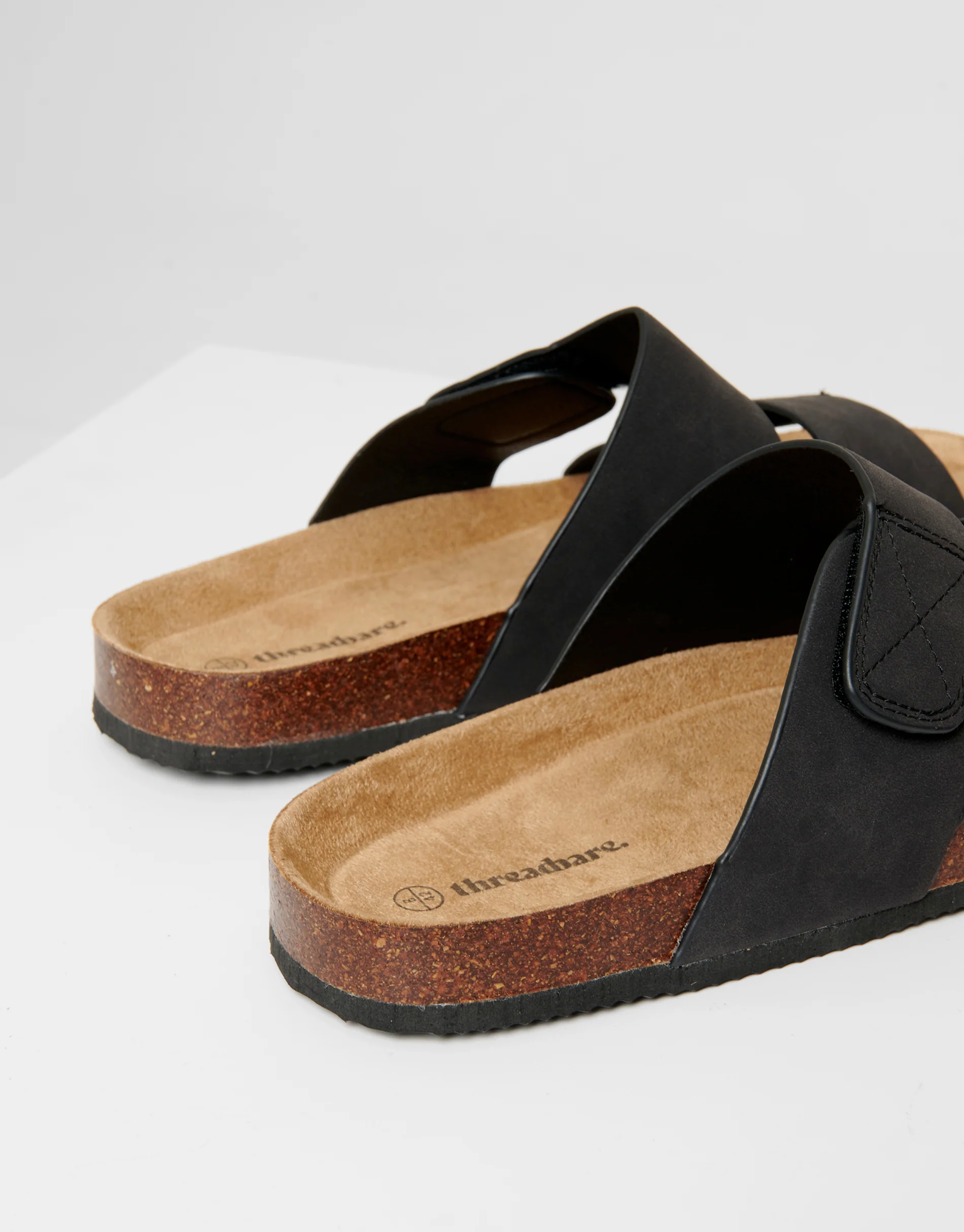 Faux Suede Two Strap Sandals in Black - Image 8