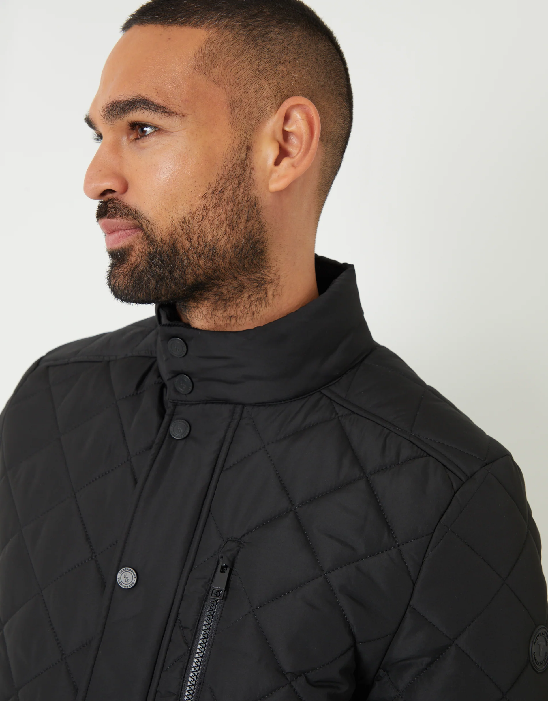 Showerproof Funnel Neck Diamond Quilted Jacket in Black - Image 4