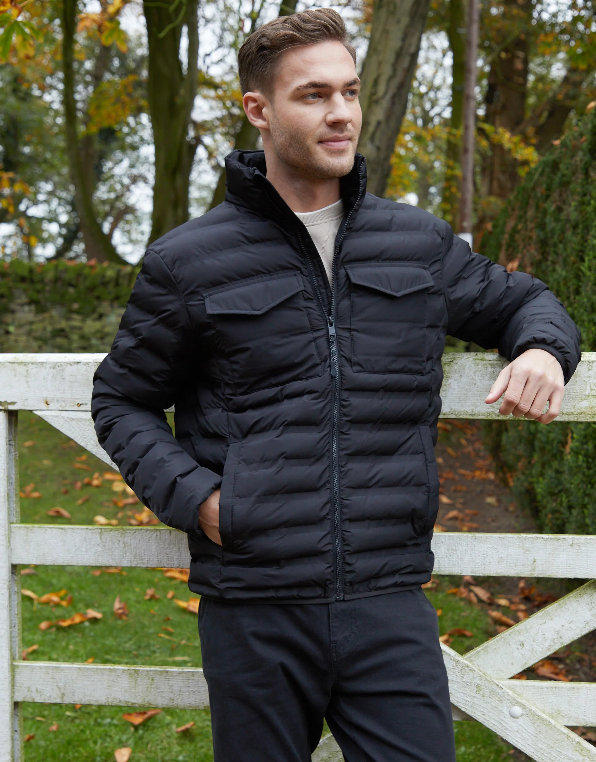 Funnel Neck Puffer Jacket in Black - Image 5