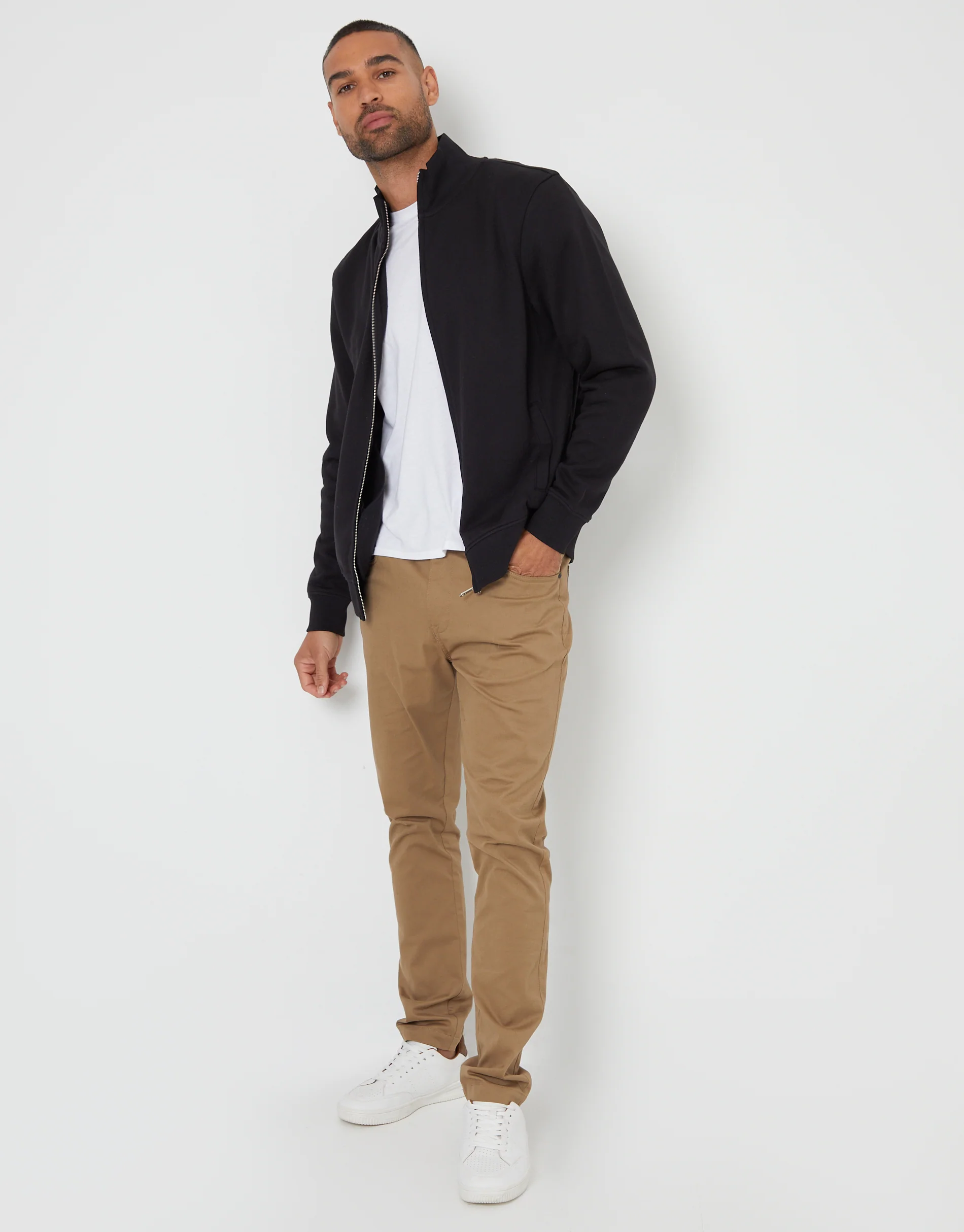 Funnel Neck Zip Through Sweatshirt in Black - Image 3