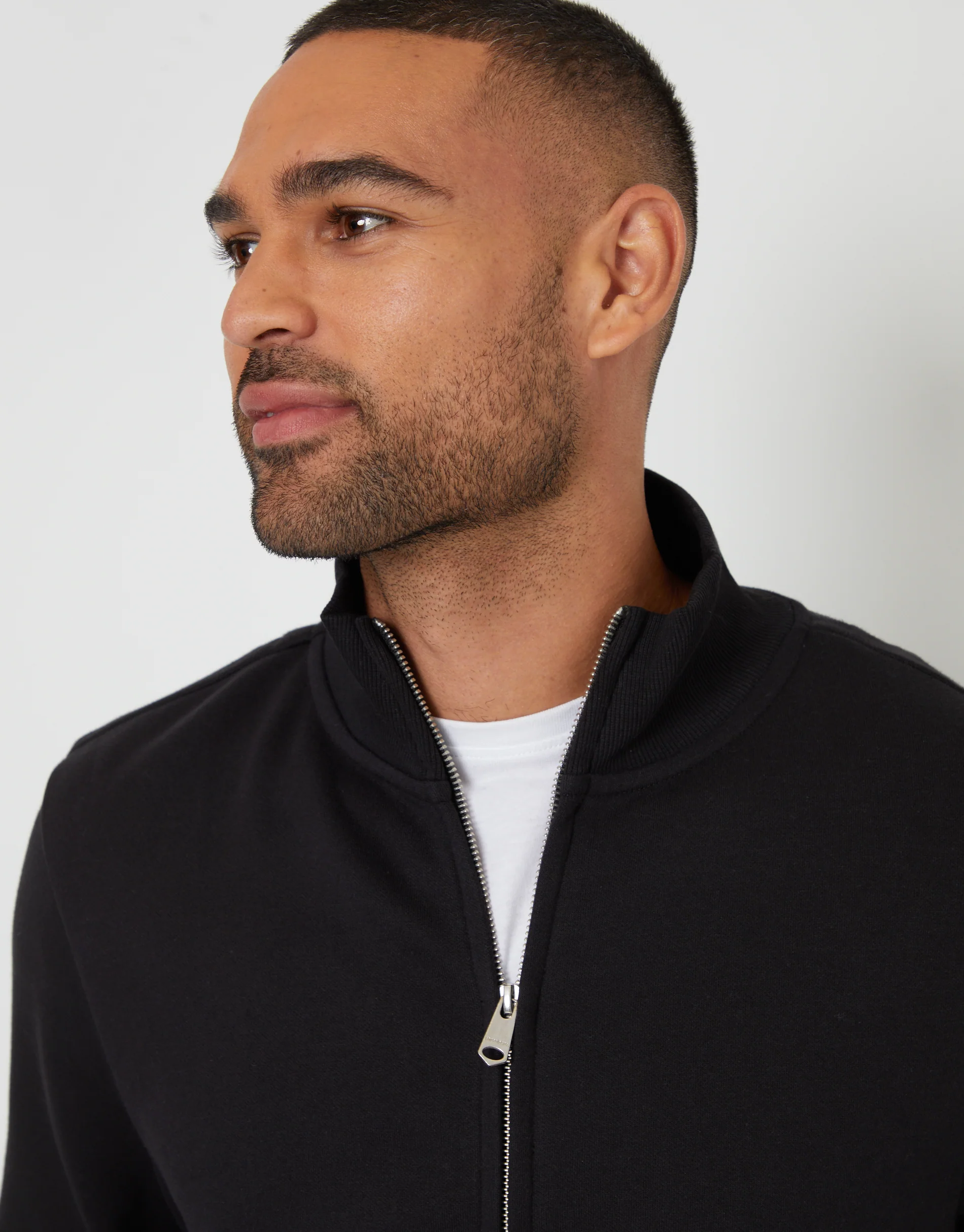 Funnel Neck Zip Through Sweatshirt in Black - Image 4