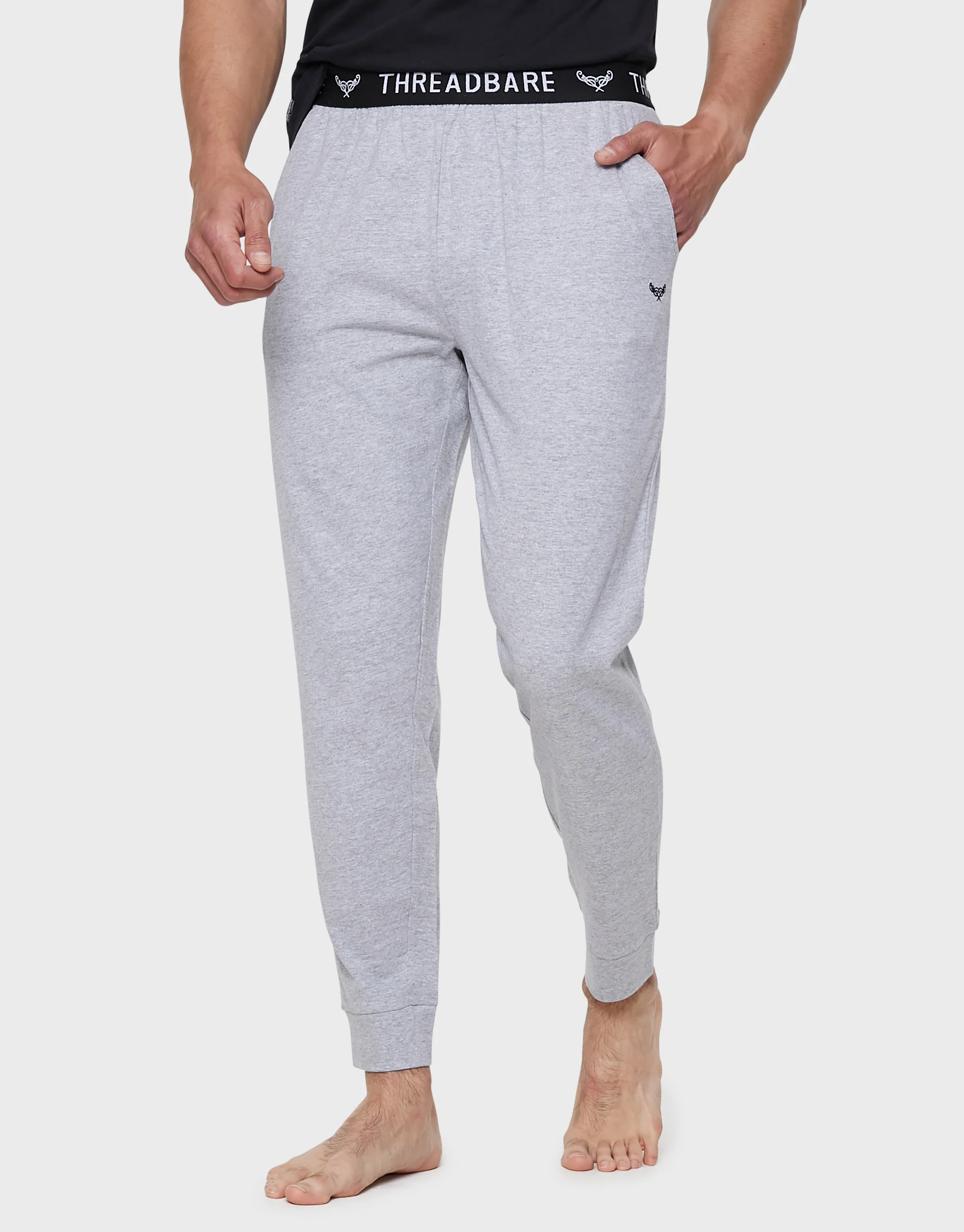 2 Pack Marl Long Pyjama Bottoms in Black & Grey - Image 3