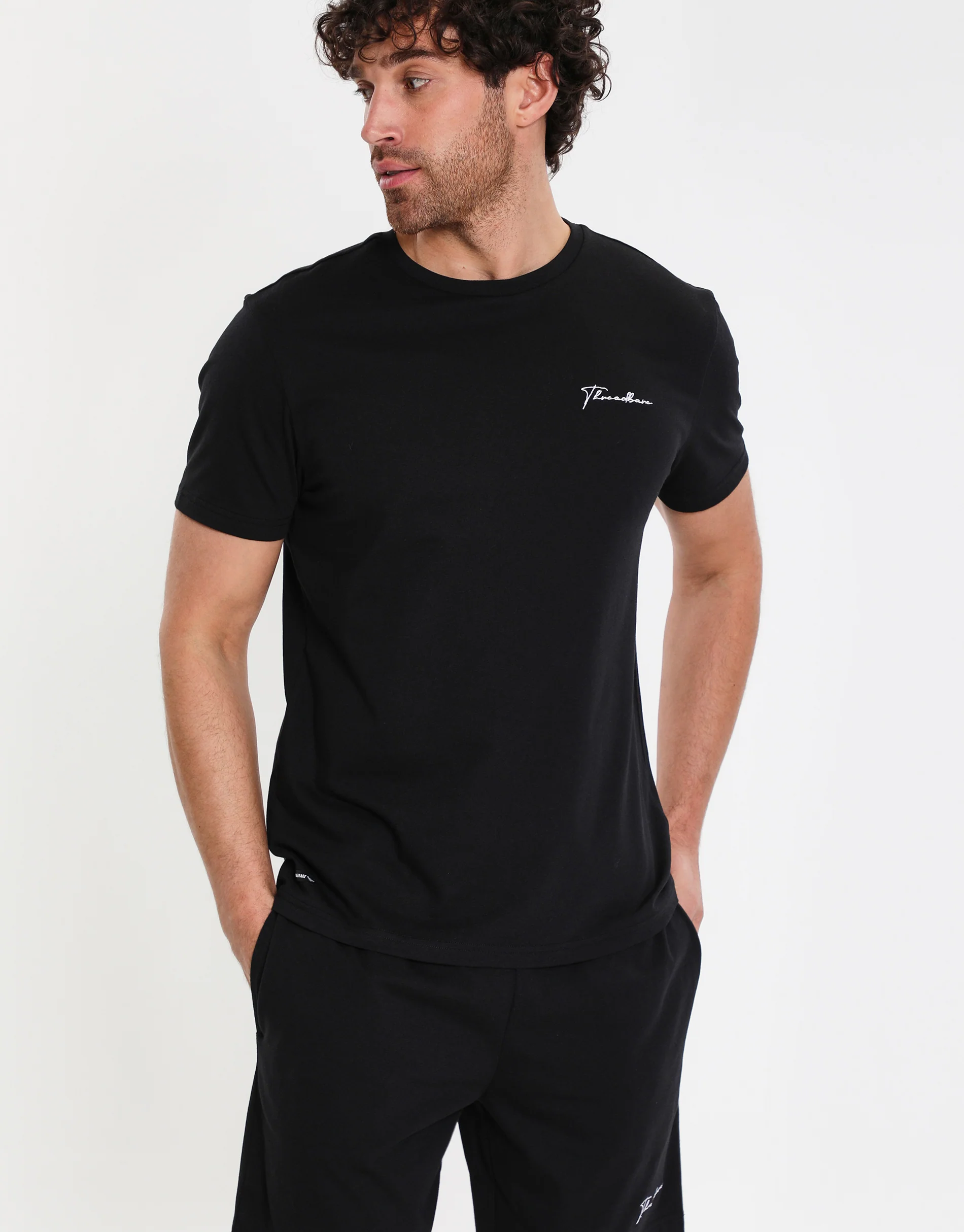 Script Logo Short Lounge Set in Black - Image 4