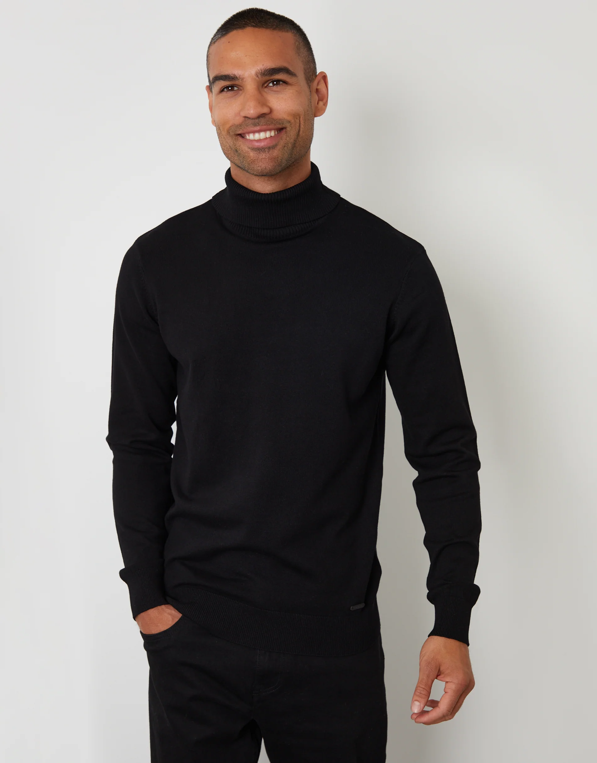 Knitted Roll Neck Jumper in Black