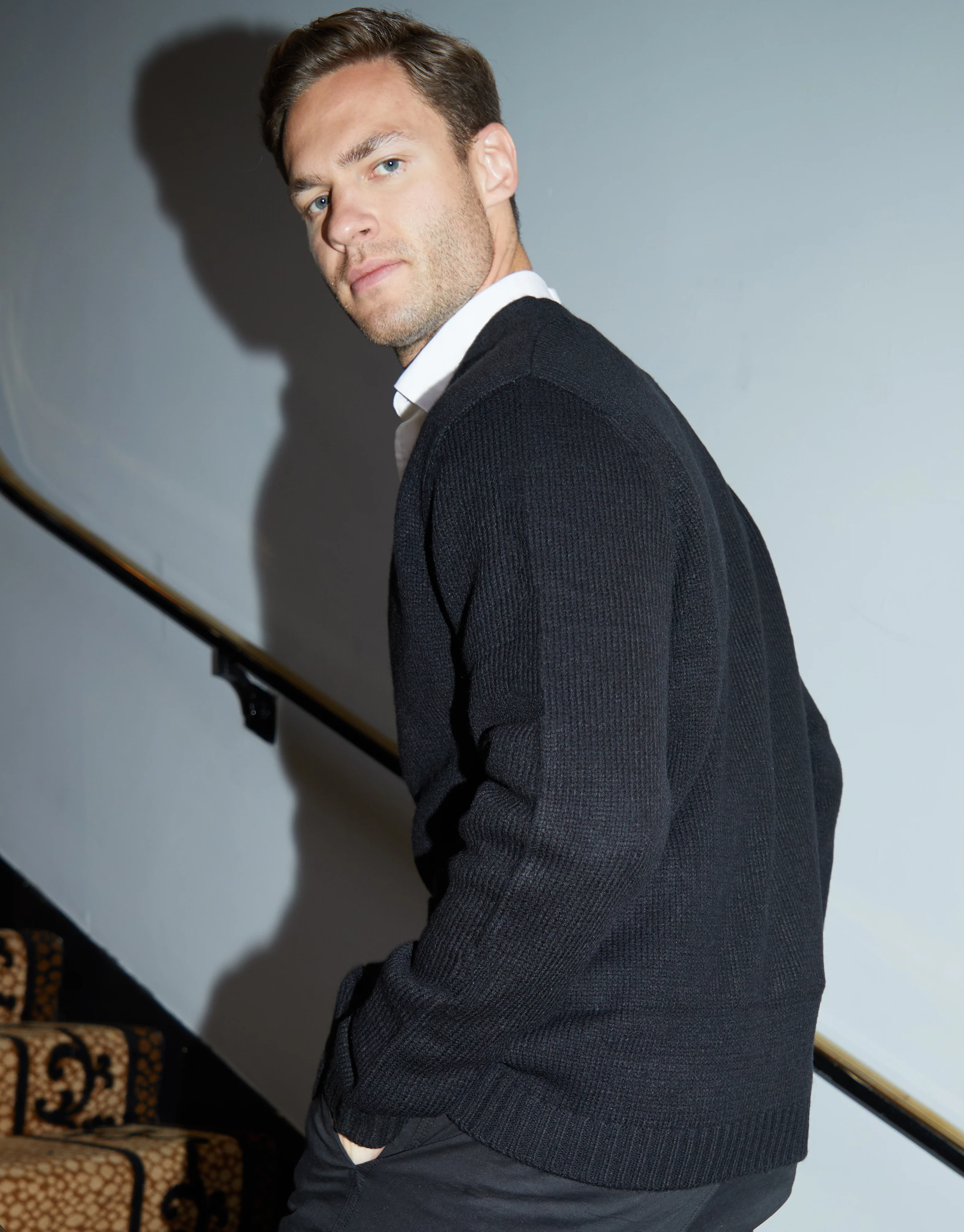 Knitted V-Neck Cardigan in Black - Image 2