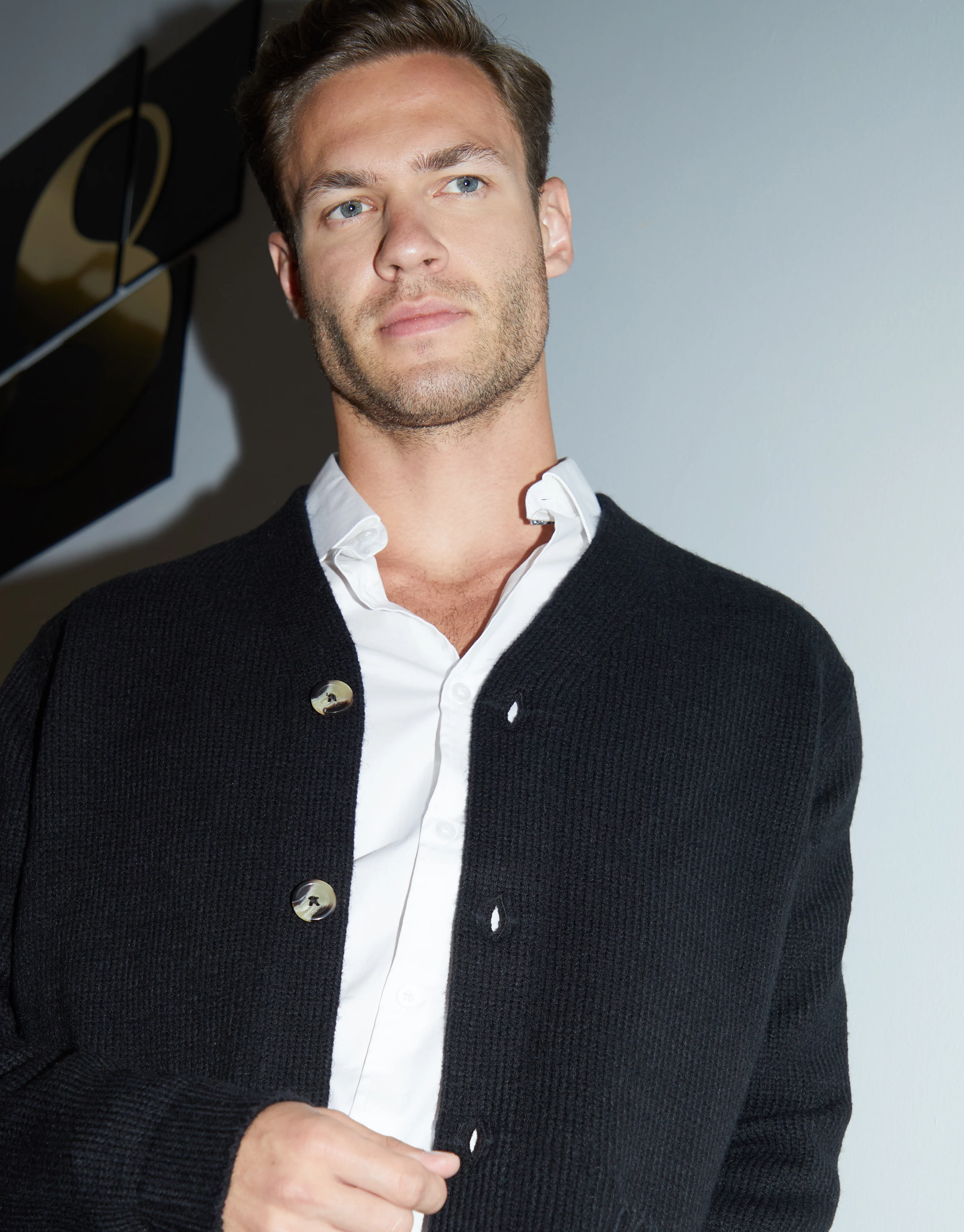 Knitted V-Neck Cardigan in Black - Image 4