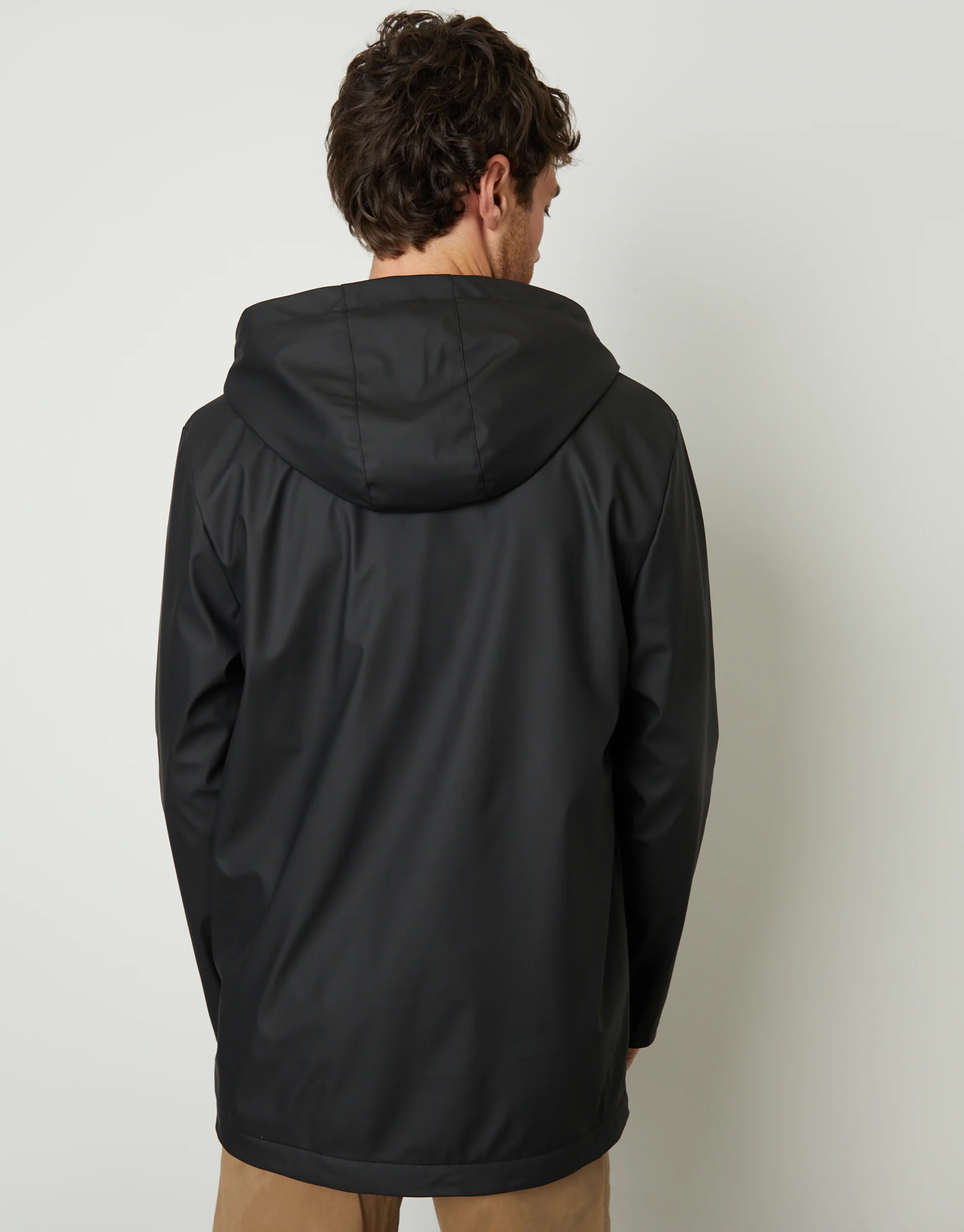 Microfleece Lined Hooded Rubberised Raincoat in Black - Image 2