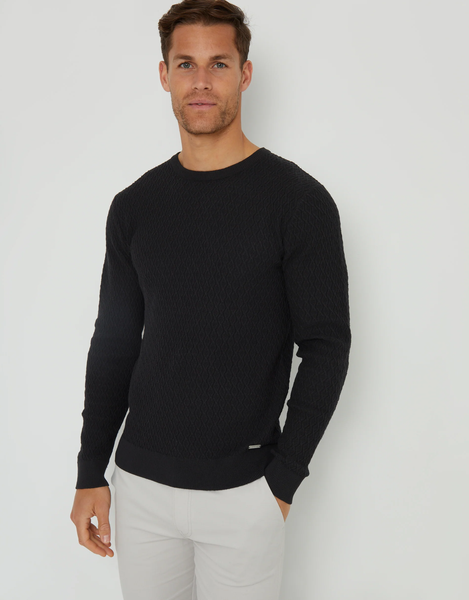 Mini Cable Knit Crew Neck Jumper in Black
