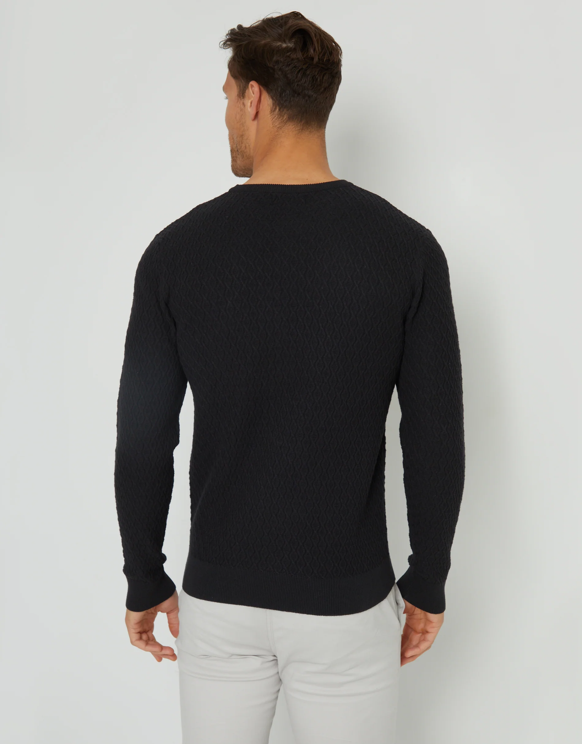 Mini Cable Knit Crew Neck Jumper in Black - Image 2