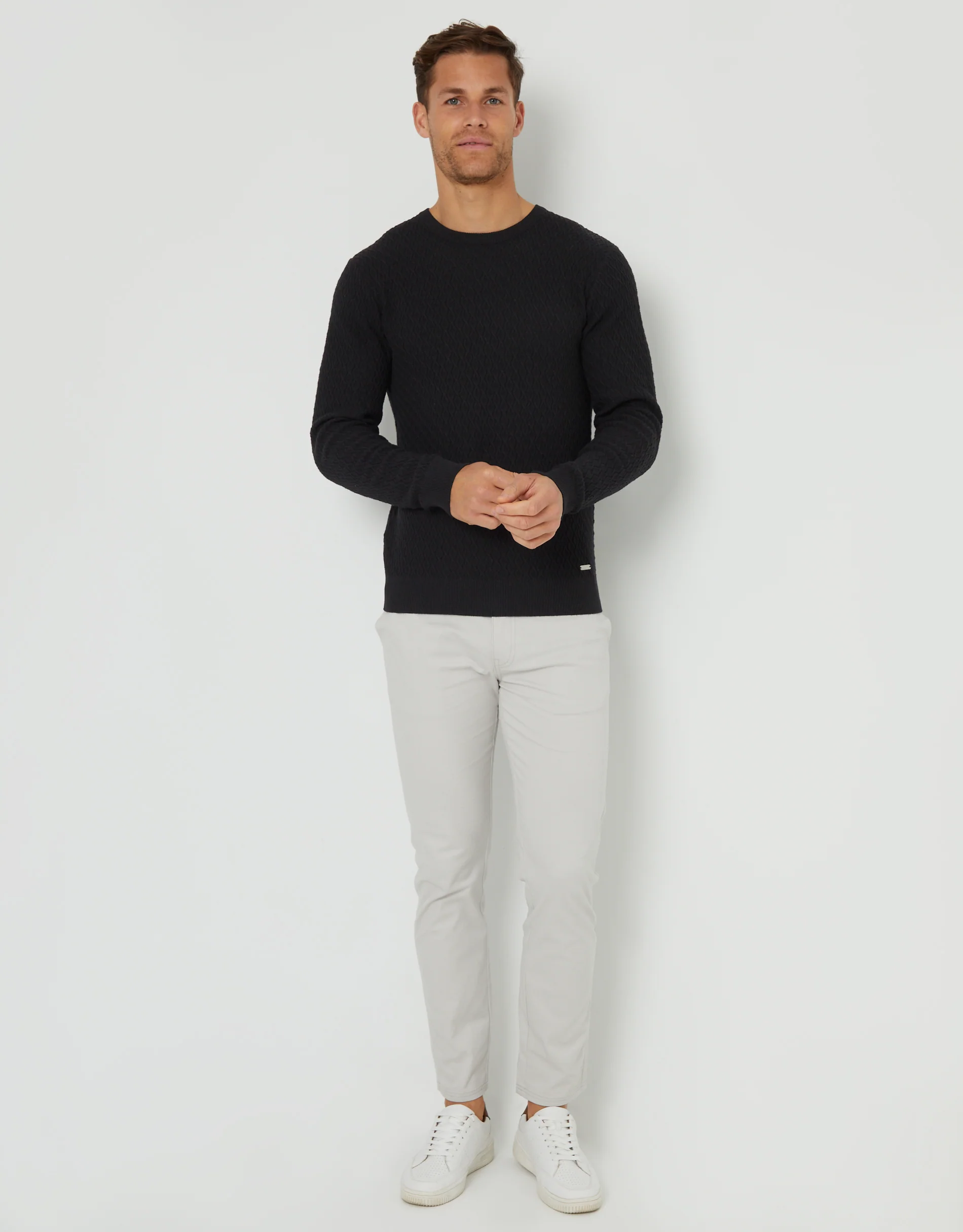 Mini Cable Knit Crew Neck Jumper in Black - Image 3