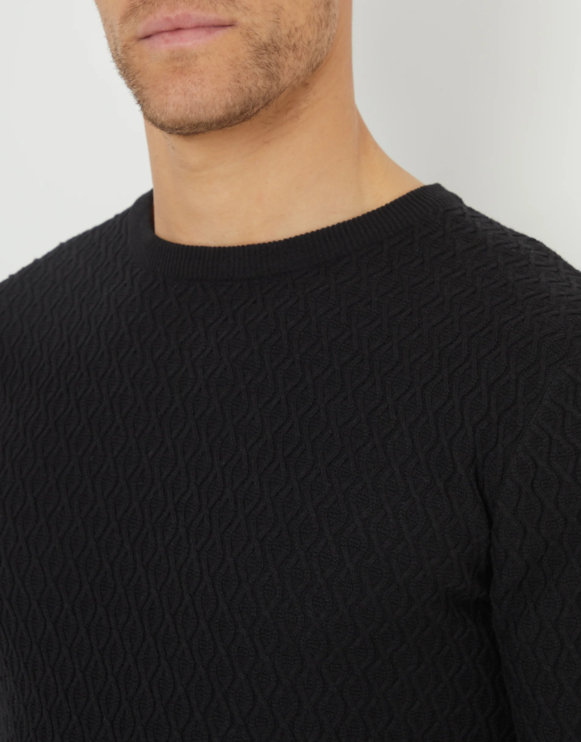 Mini Cable Knit Crew Neck Jumper in Black - Image 4
