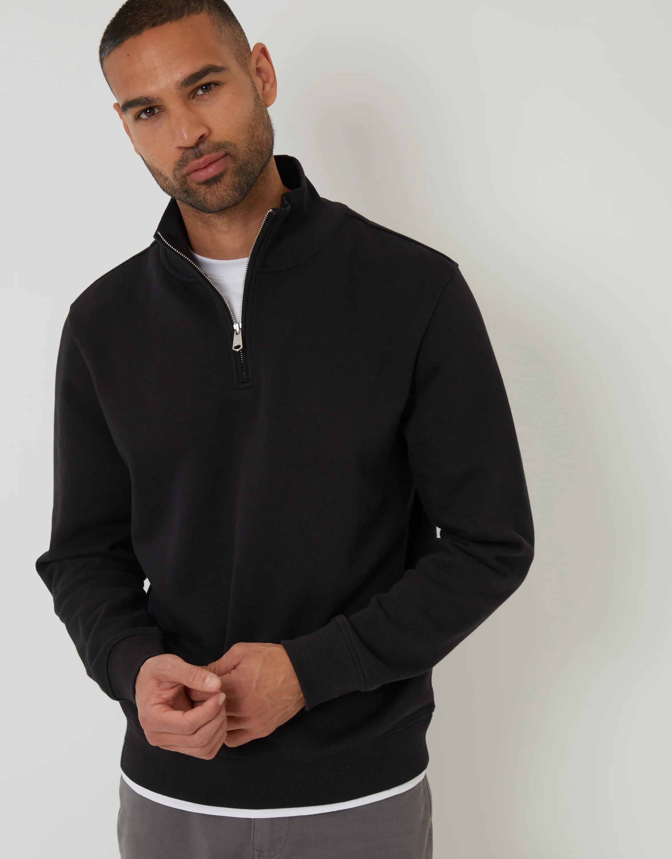 Mock T-Shirt Quarter Zip Sweatshirt in Black