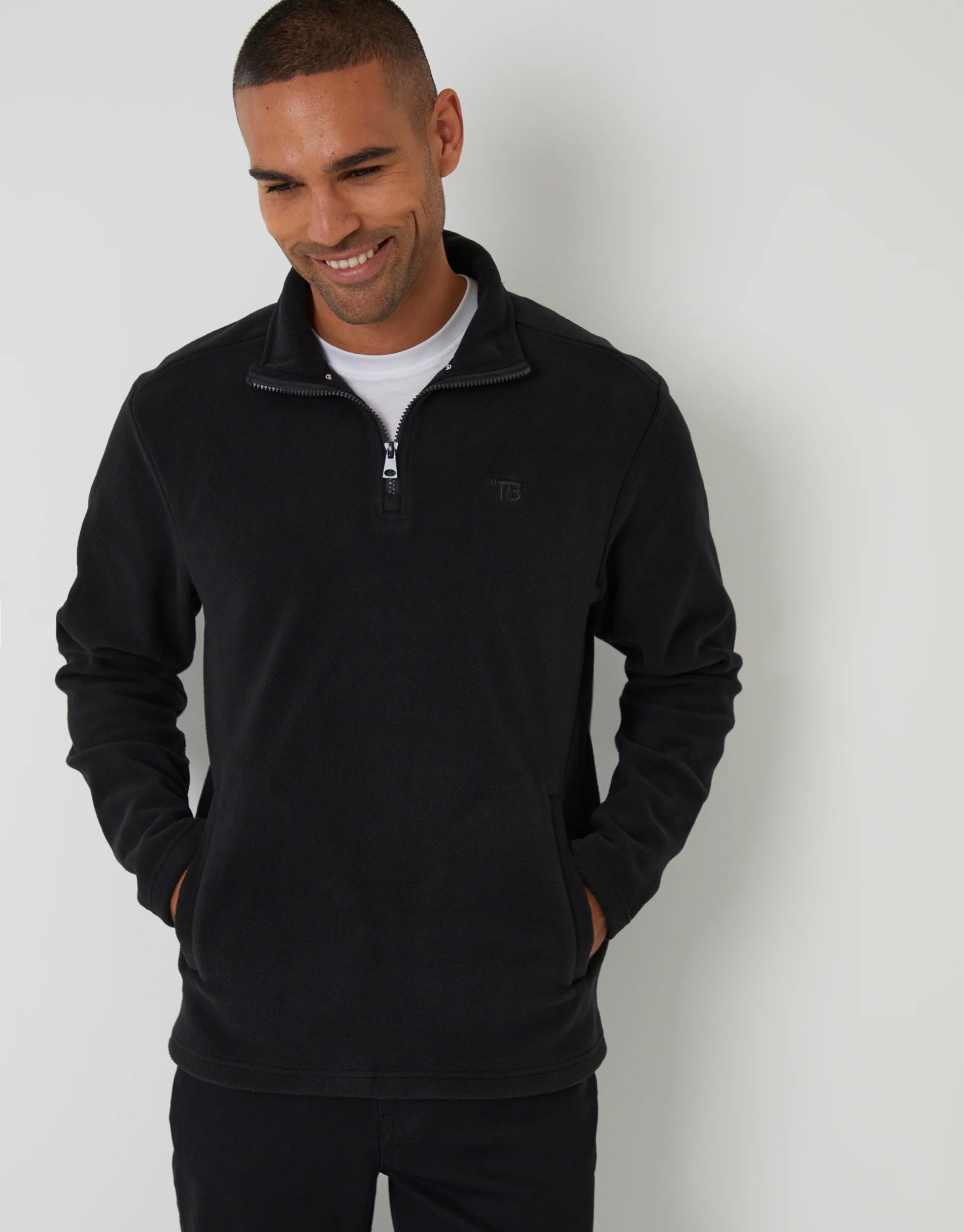 Quarter Zip Microfleece Sweatshirt in Black