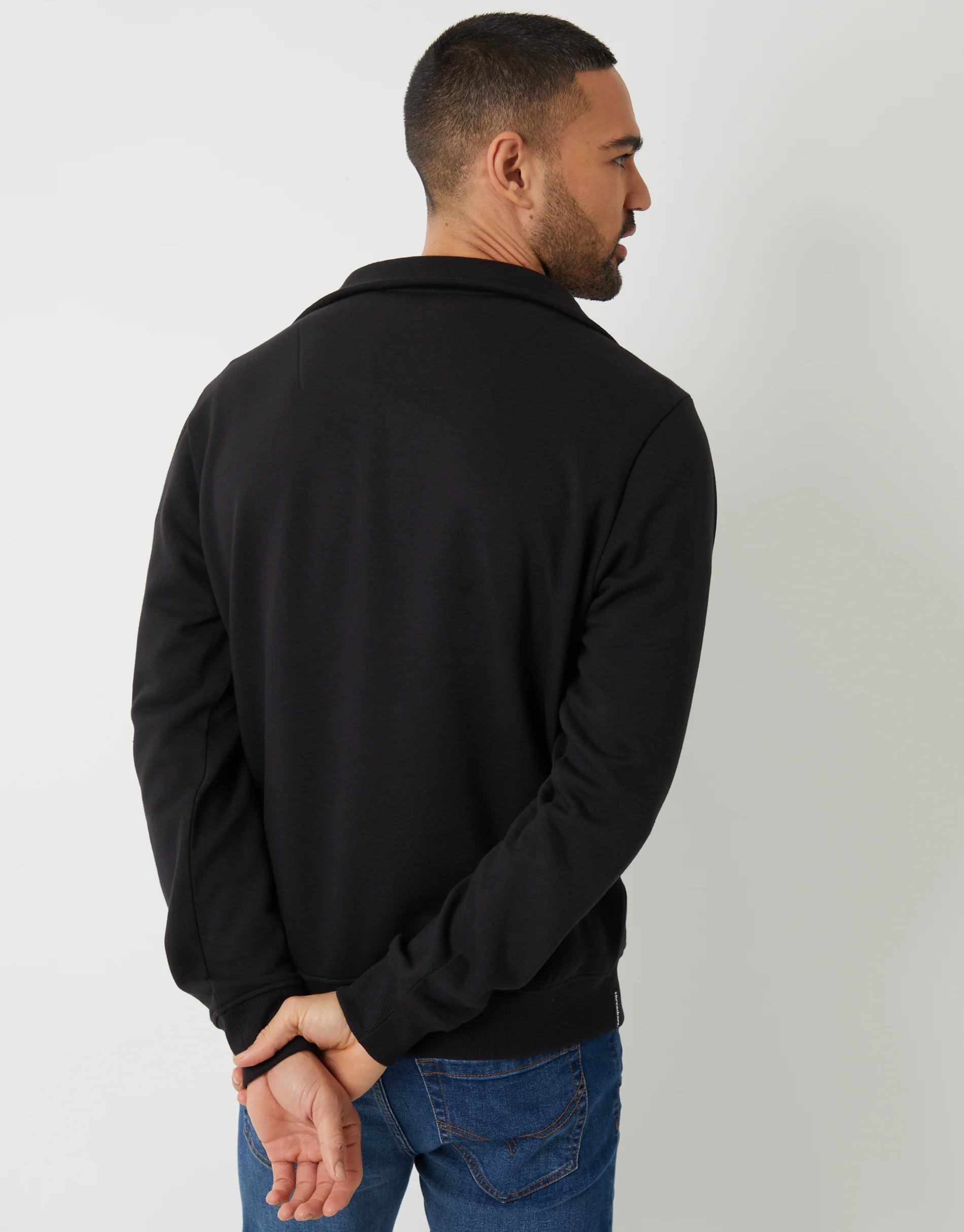 Quarter Zip Funnel Neck Sweatshirt in Black - Image 2