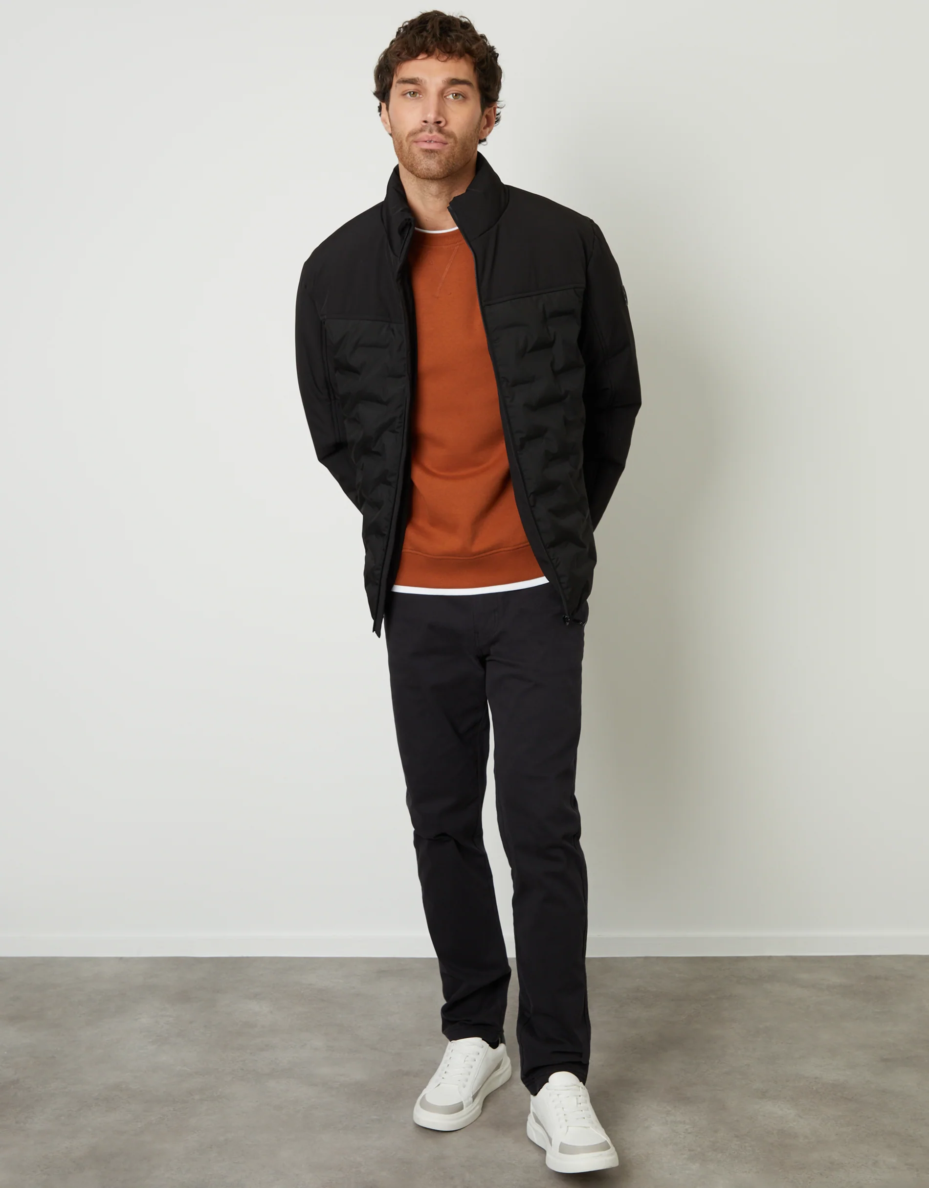 Quilted Panel Funnel Neck Jacket in Black - Image 3