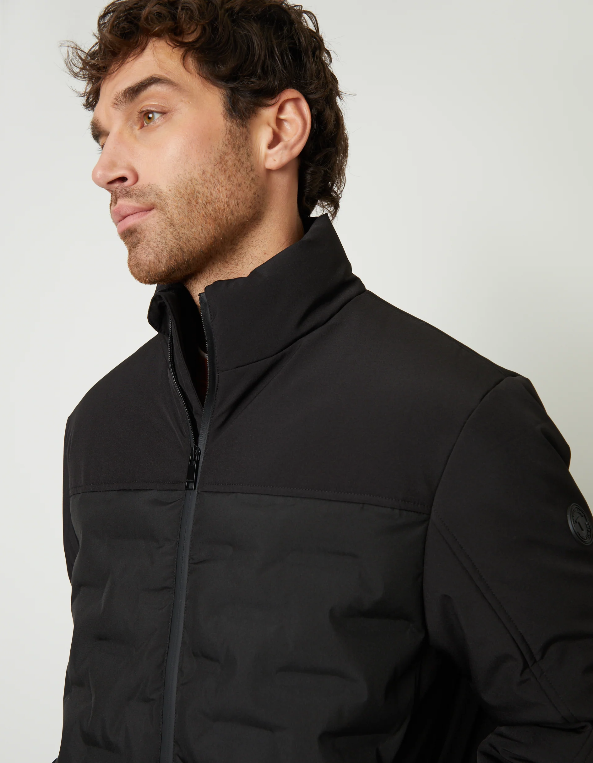 Quilted Panel Funnel Neck Jacket in Black - Image 4