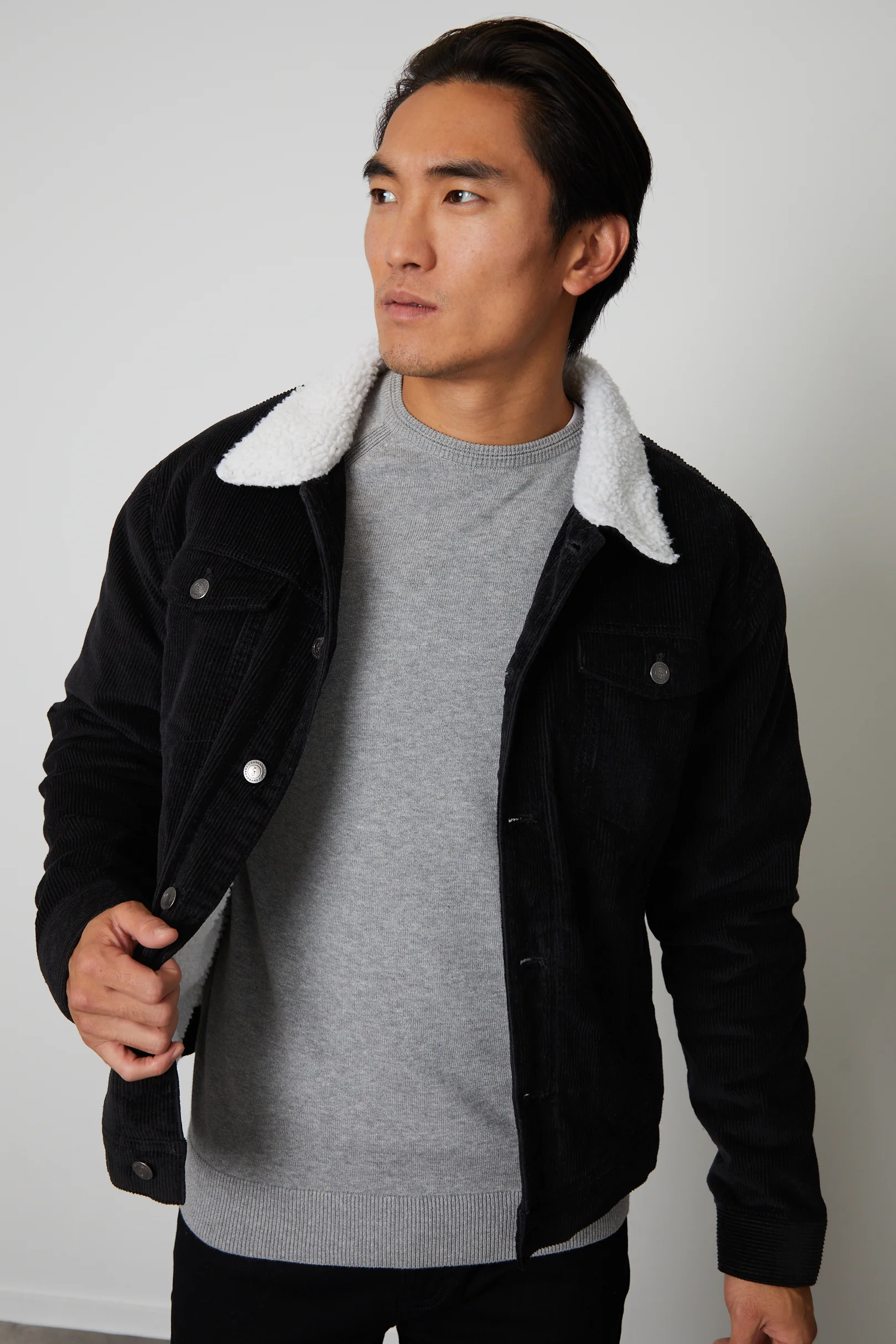 Borg Lined Corduroy Jacket in Black - Image 3