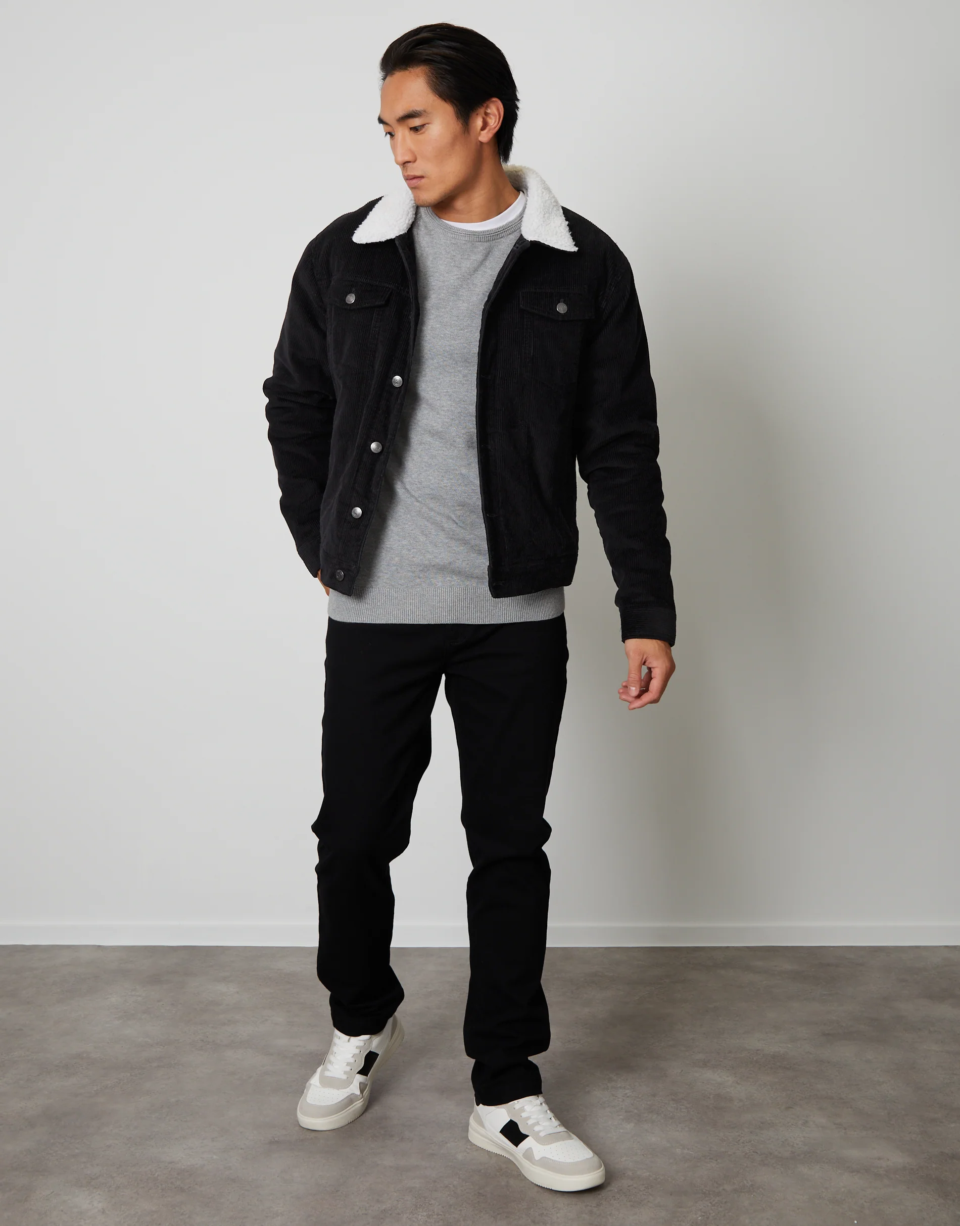 Borg Lined Corduroy Jacket in Black - Image 4