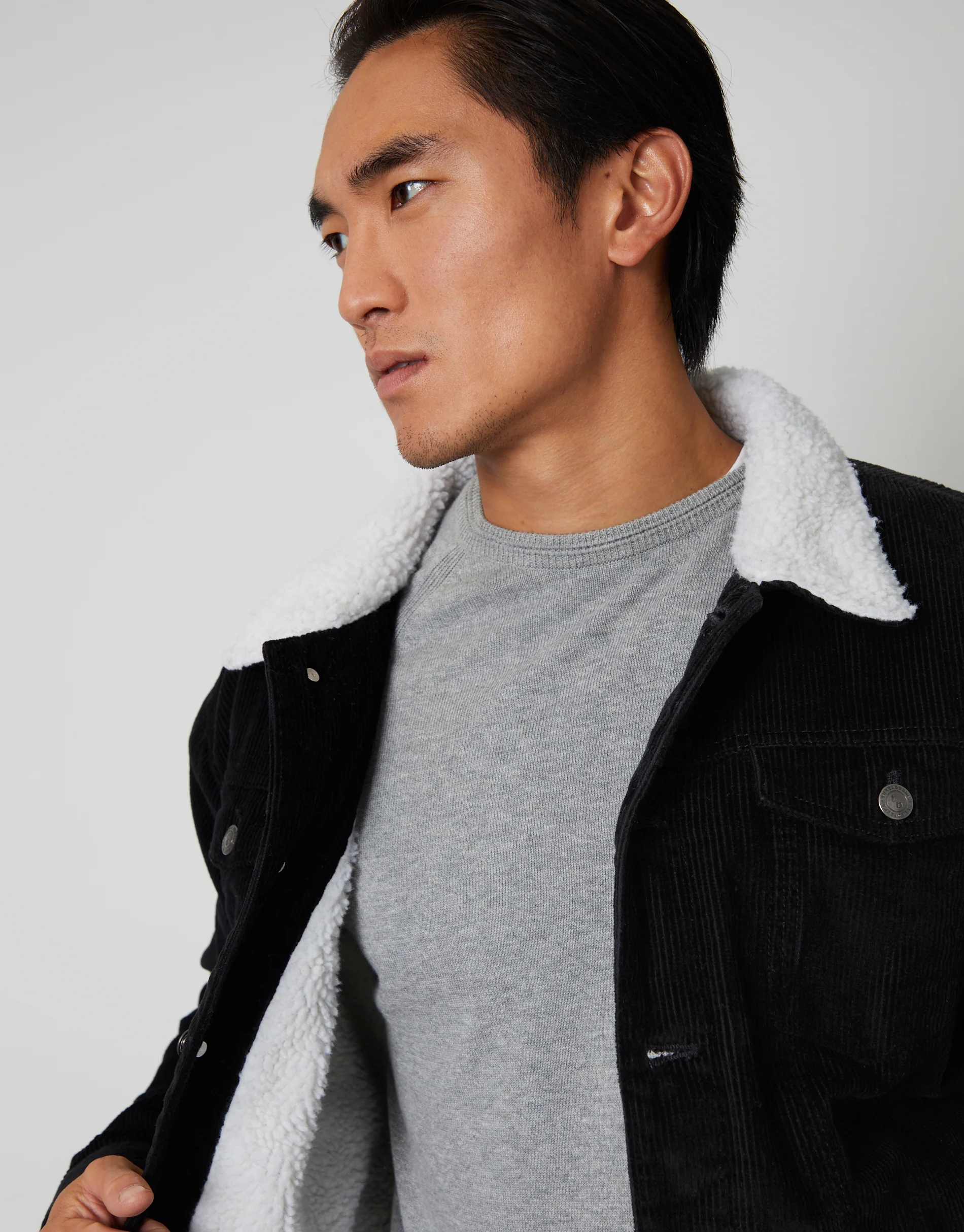 Borg Lined Corduroy Jacket in Black - Image 5