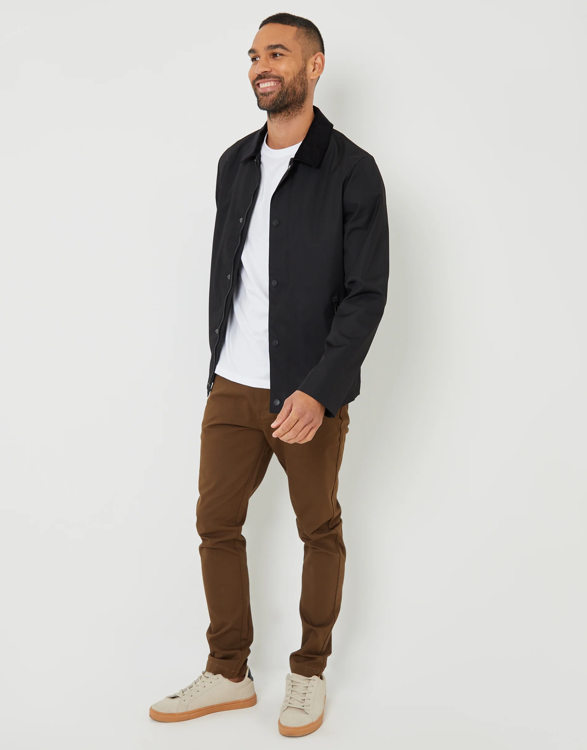 Showerproof Corduroy Collar Jacket in Black - Image 3