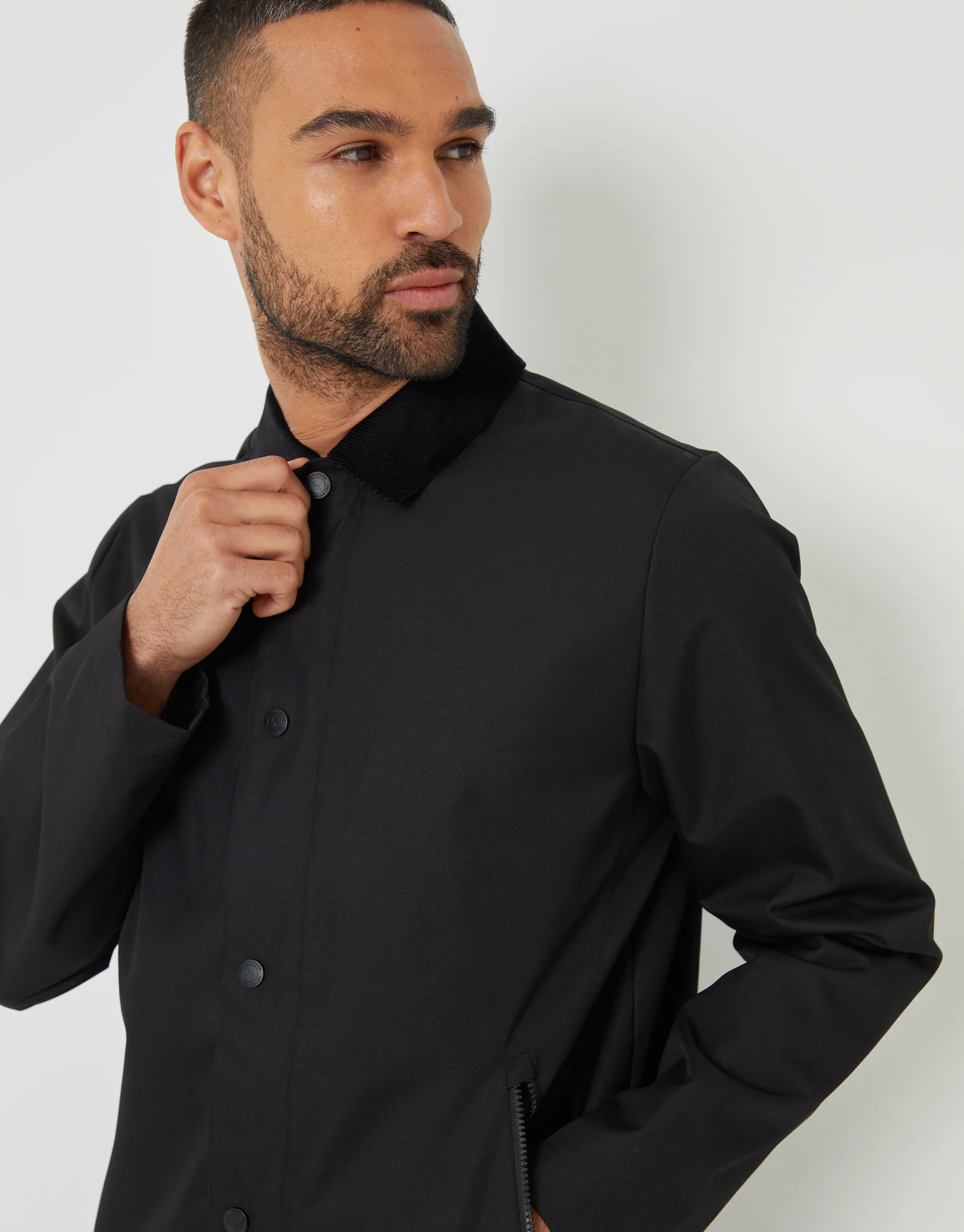 Showerproof Corduroy Collar Jacket in Black - Image 4